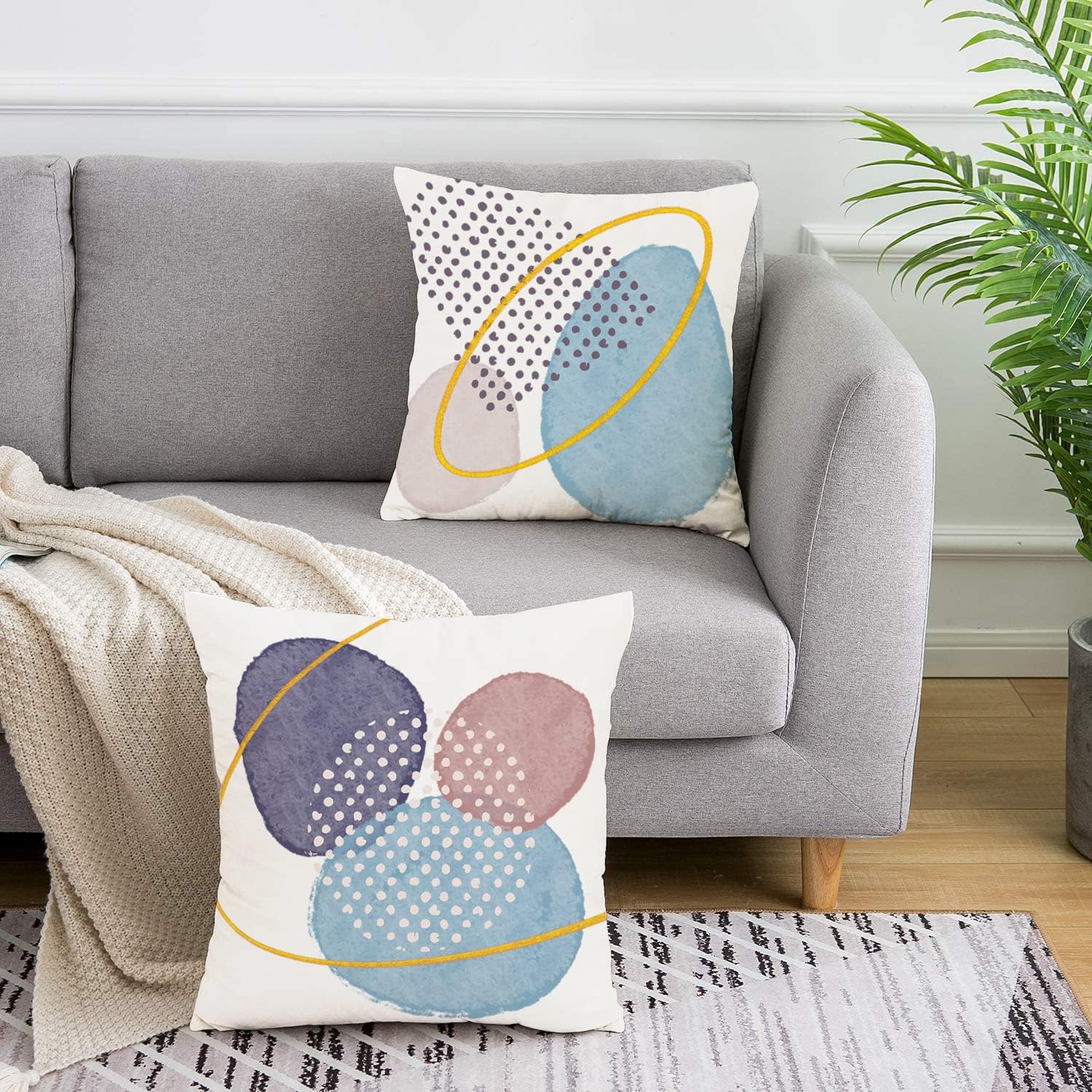 Molili Abstract Boho Throw Pillow Covers,Geometric Minimalism Cushion Case Morden Decorative Blue Pillowcase for Couch Sofa Bedroom Living Room Farmhouse(18×18inch)
