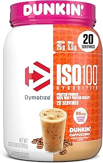 Dymatize x Dunkin' Cappuccino ISO100 Whey Protein Powder, 95mg Caffeine,...