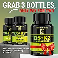 Vista 2 de Vitamina D3 K2 con glicinato de magnesio + zinc y calcio Magnesio 1500mg D3 10,000 UI K2 (MK7) 200mcg Zinc 50mg Calcio 50mg Apoyo