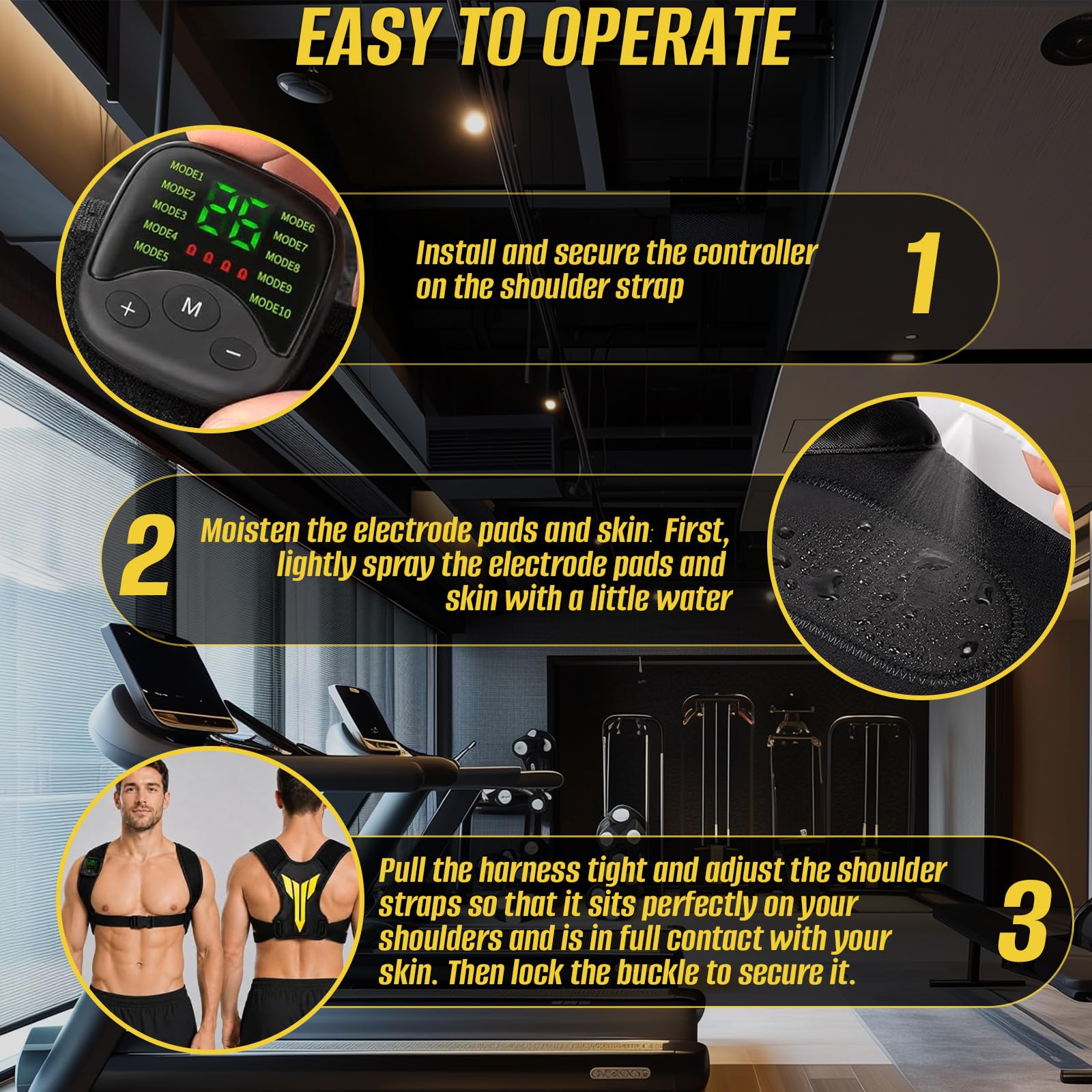 Électrostimulateur Musculaire pour Cou et Dos, EMS Masseur Dos et Cervicales avec Télécommande, 30 Niveaux & 10 Modes, Sangle Electrostimulation pour Cou Dos, Entraîneur Cou EMS pour Hommes et Femmes