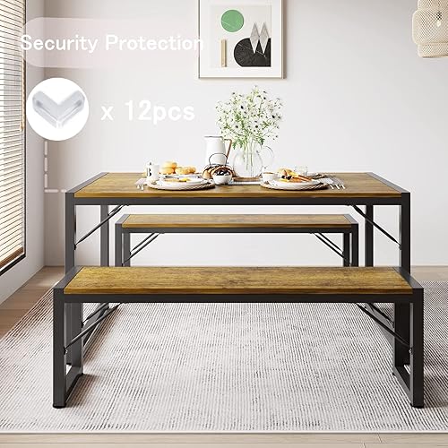 Miniatura 3 de Gizoon 45.5" Dining Table Set for 4 with 2 Benches, Kitchen Table Set with Metal Frame & MDF Board, Space-Saving Dinette for Kitchen, Dining Room