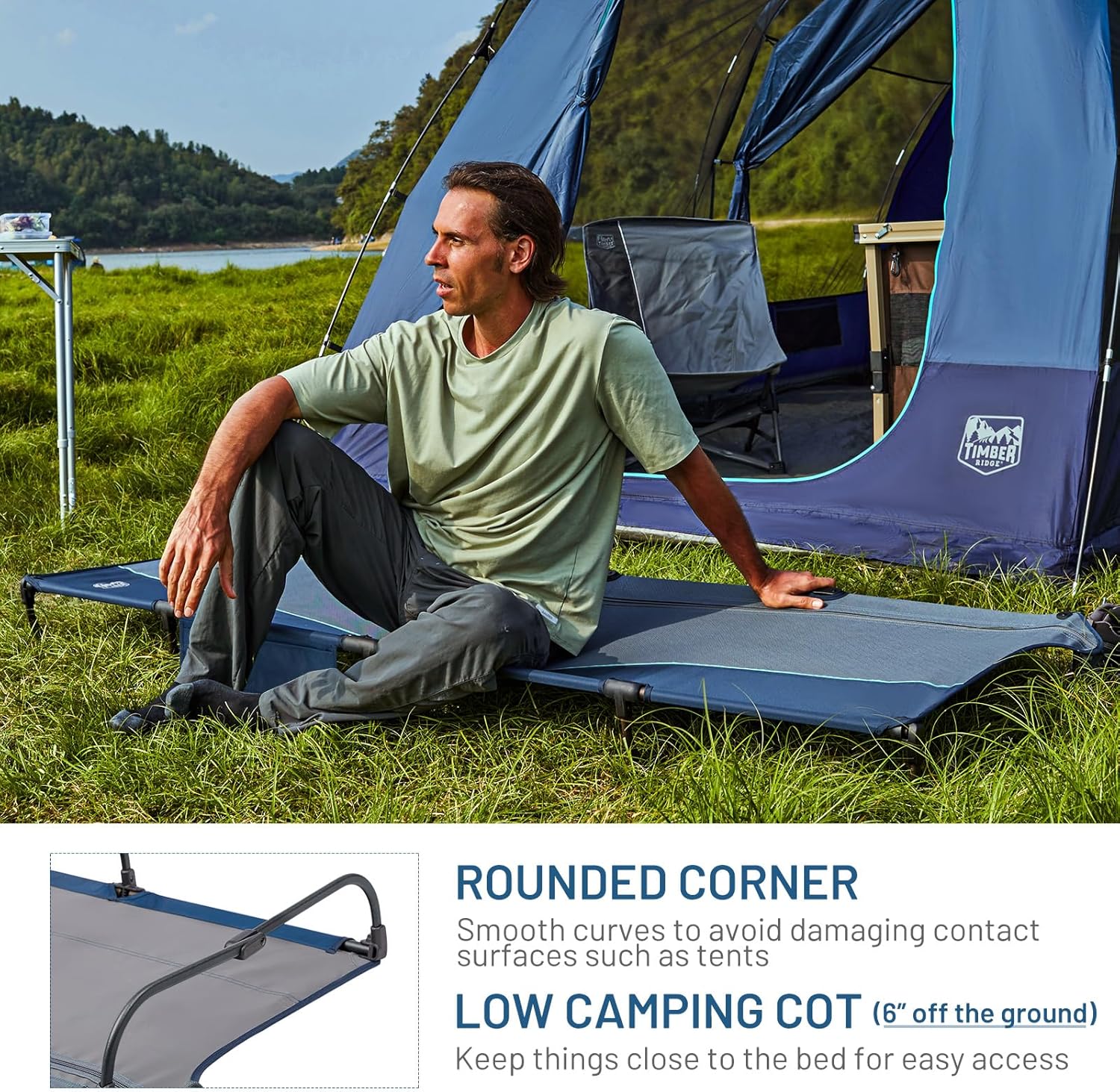 TIMBER RIDGE 20-Second Quick Set-Up Camping Cot, Lightweight Aluminum Folding Cot with Zipper Closure, Portable Carry Bag Included for Camping, Travel and Outdoors, Support up to 225lbs, Blue - Image 4