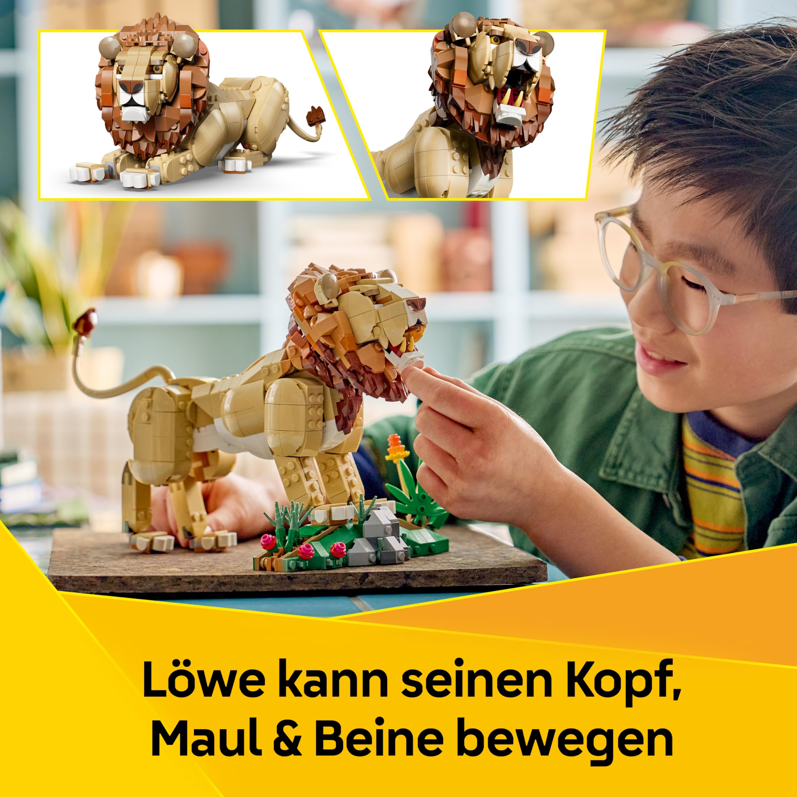 LEGO Creator 3-in-1-Set Wilde Tiere: Majestätischer Löwe - Bauset für Kinder ab 9 Jahren - Löwe, Löwin oder 2 Löwenjunge zum Bauen, Spielen und Ausstellen - Geschenk - 31386