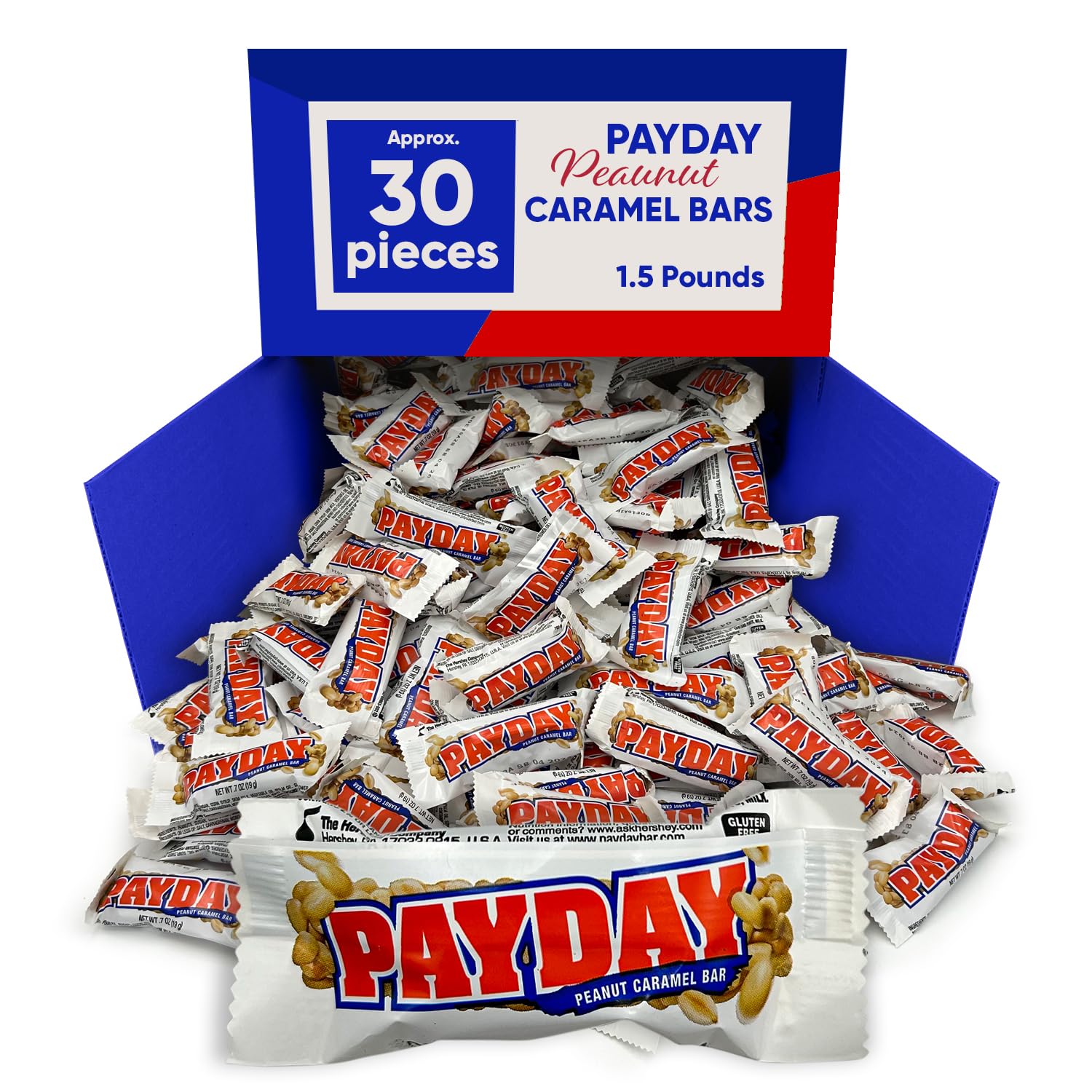 PayDay Peanut Caramel Candy Bar -1.5 Pounds Approx 30 Peanut Caramel Bars - Payday Snack Size Candy Bar -