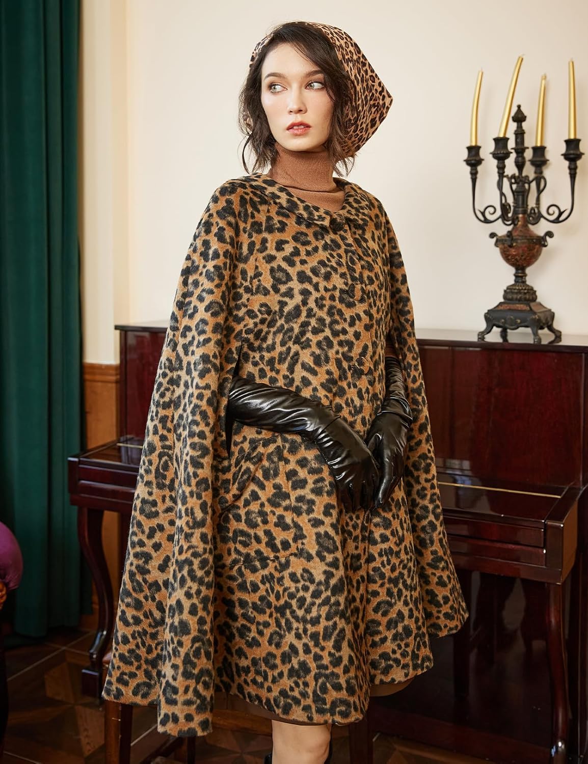 BEAUTELICATE Women Wool Blend Cape Slit Sleeve 2 Pockets Turn Down Collar Elegant Poncho - Image 3