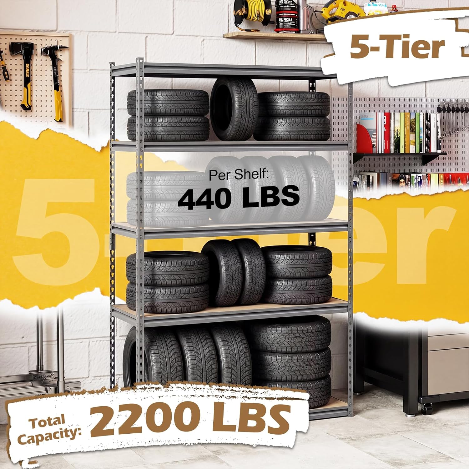 Giantex 5-Tier Metal Storage Shelves, Heavy Duty Garage Shelving Units w/Adjustable Utility Rack, Multi-Use Storage Shelf for Warehouse Pantry Kitchen 2200 Lbs Capacity