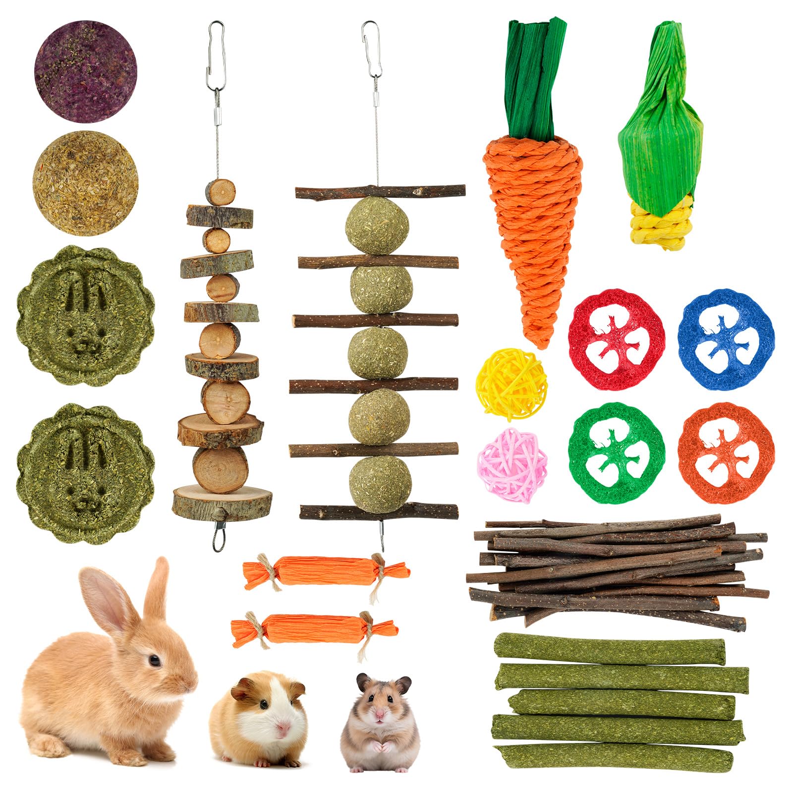 OFFCUP 22-Pack Rabbit Toys Set, Natural Rabbit Chew Toys