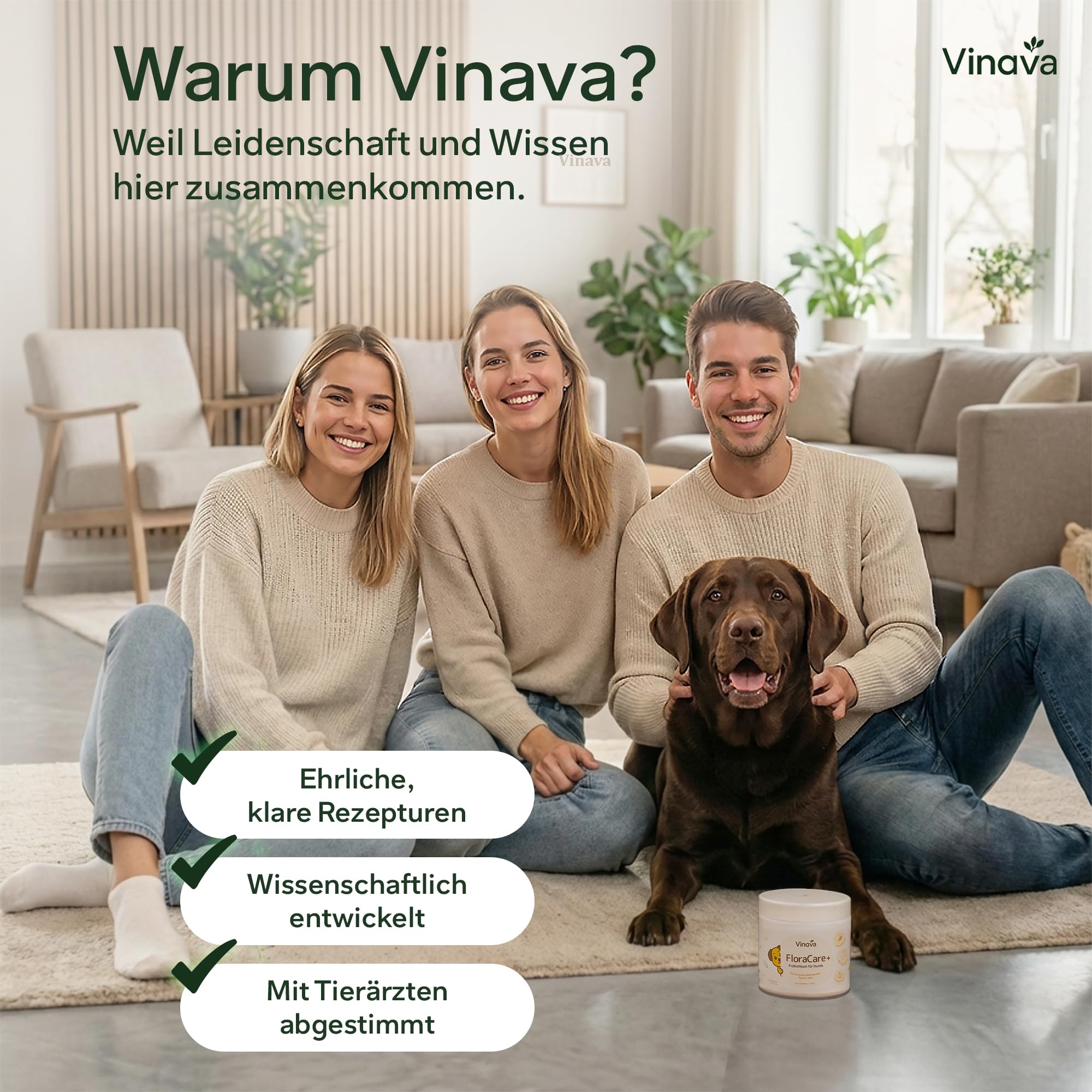 FloraCare+ Probiotika Hund – Darmkur bei Durchfall, Blähungen & Sodbrennen | Darmflora aufbauen & Magen-Darm stärken | Präbiotika + Probiotika für Hunde | Magenschutz & Darmwohl | 60 Stück