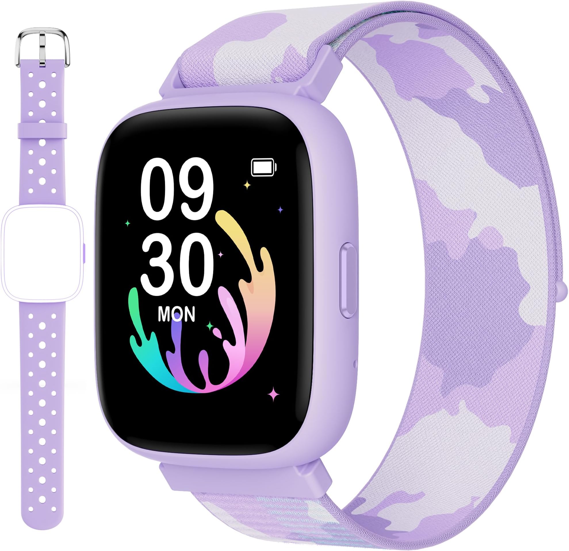 BIGGERFIVE Smart Watch for Kids, 1.8" Fitness Tracker Watch Pedometer, Heart Rate, Sleep Monitor, IP68 Waterproof, Calorie Step Counter, Puzzle Game with/Without APP for Girls Teens 5-16, 2 Straps