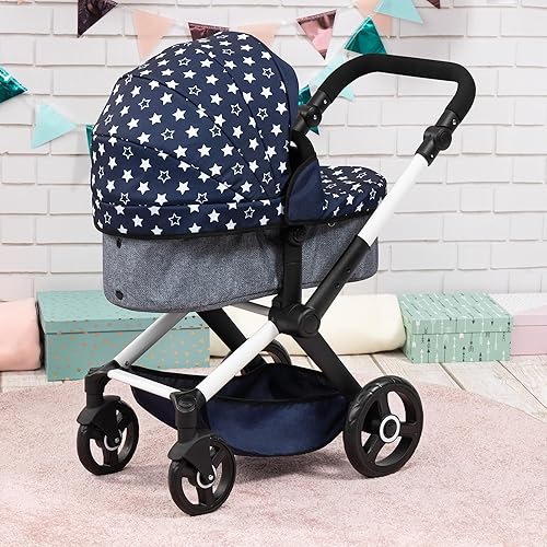 Miniatura 3 de Bayer Cochecito Xeo - Estrellas azules y blancas - Muñecas de hasta 18 pulgadas, bolsa de hombro, convertible en cochecito, mango ajustable,
