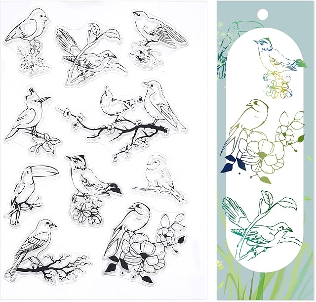 GLOBLELAND Bird Clear Stamps Silicone Stamp Cards Bird and Branch Clear Stamps for Card Making Decoration and DIY Scrapbooking