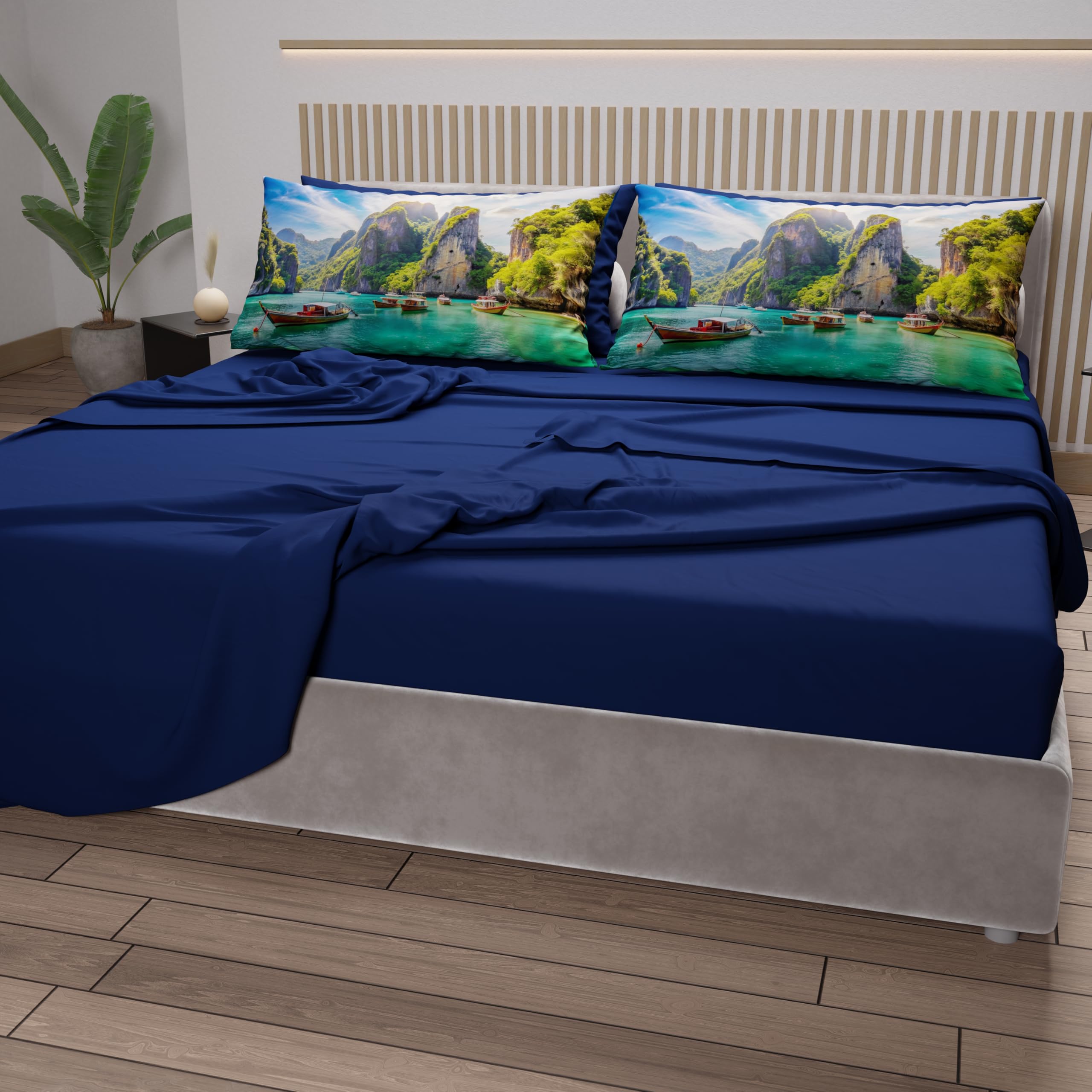 PETTI Artigiani Italiani - Lenzuola Matrimoniali Cotone con Federe in Stampa Digitale, Lenzuolo Completo Letto Matrimoniale Fantasia Phi Phi Blu Elettrico, 100% Made in Italy