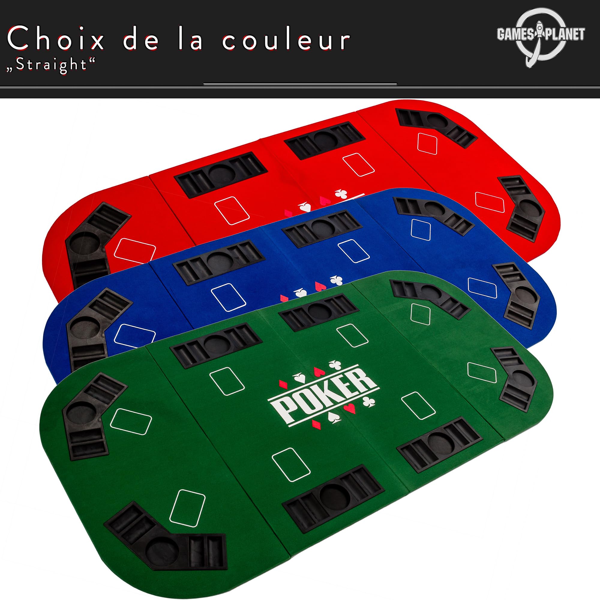 GAMES PLANET Support de Poker Pliable Straight pour jusqu'à 8 Joueurs, Dimensions 160x80 cm, Plateau MDF, 8 Porte-Boissons, 8 chiptrays