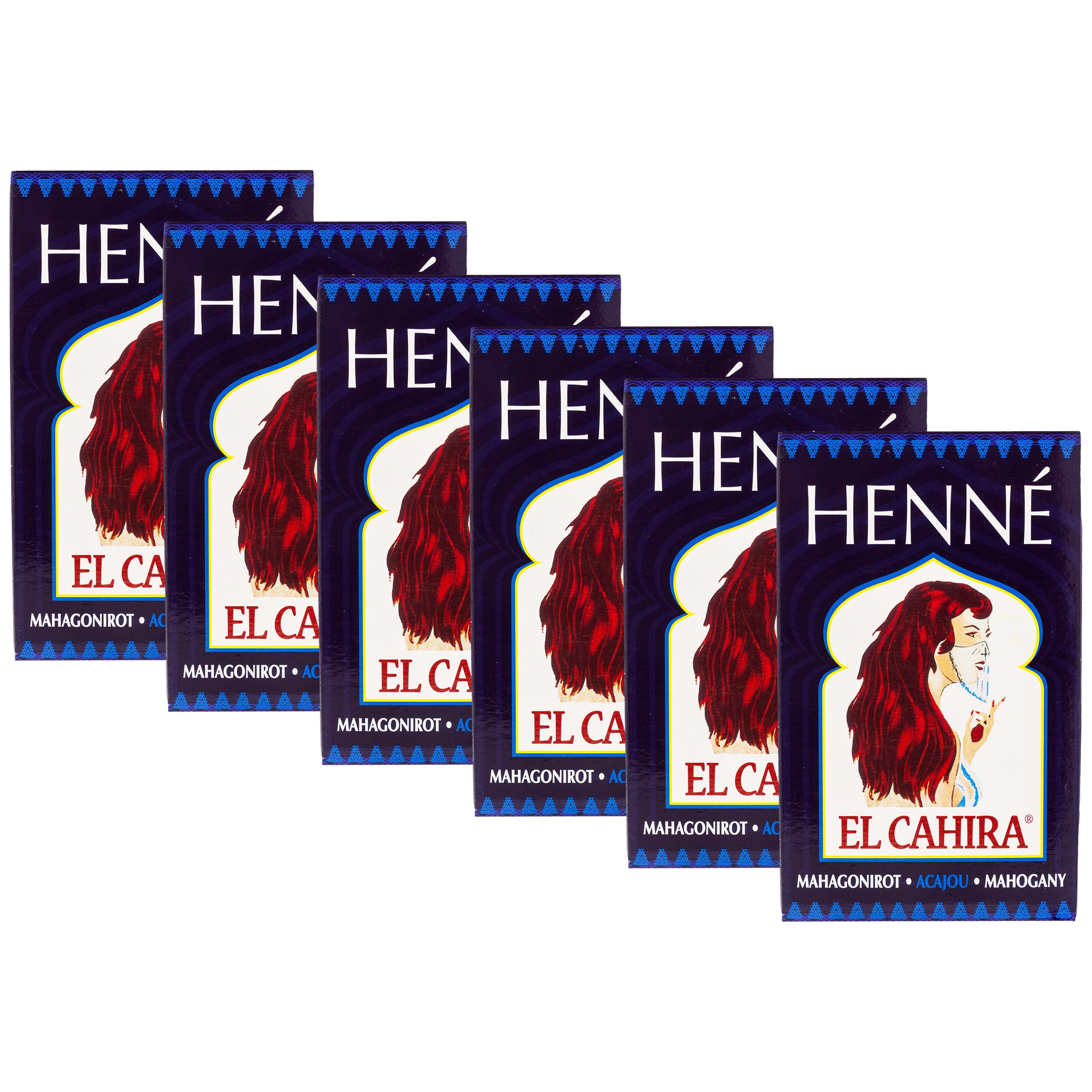Henna El Cahira Lot de 6 boîtes de 90 g Rouge acajou