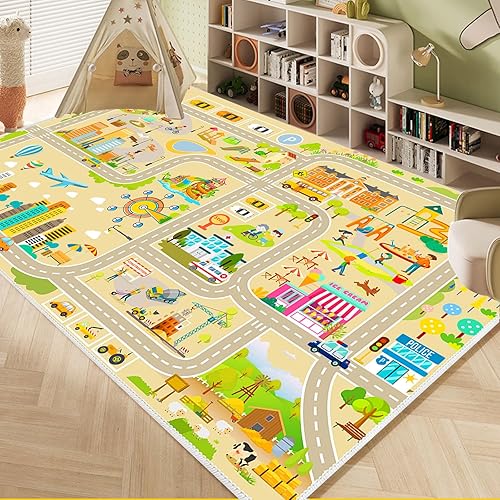 Miniatura 7 de Alfombra de juego para niños, alfombra de coche para jugar a autos, juguetes, mapa de tráfico de la ciudad, alfombra de sala de juegos para niños,
