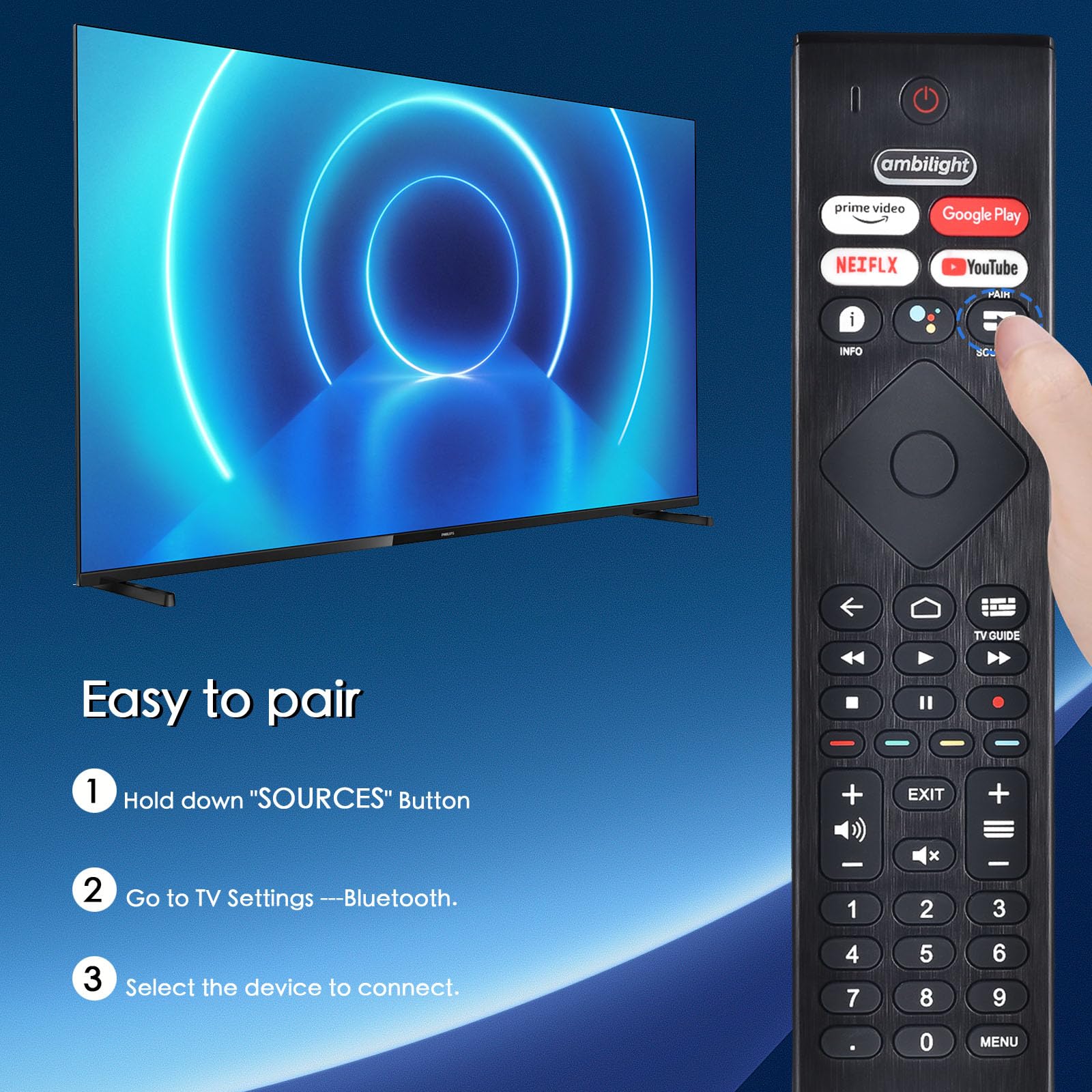 Telecomando di ricambio vocale per Philips Smart TV: controllo universale per Smart TV Philip 4K Ultra HD Smart Android con Google Assistant.per 43" 50" 55" 65" 75" Classe 5704 5504 5604 5806