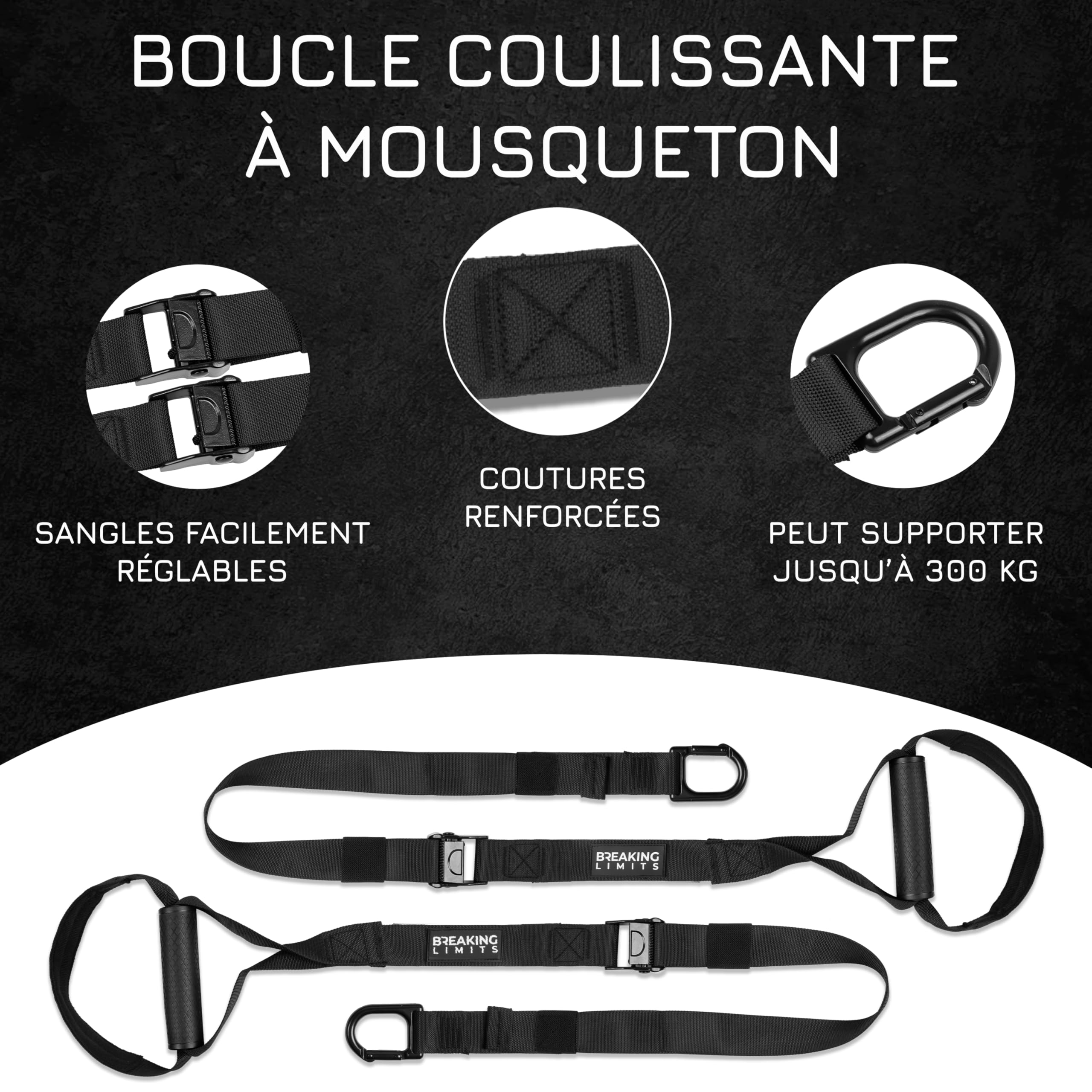 Breaking Limits Sangle de Suspension - Sangle Musculation - Sport Kit Musculation Maison - Sangles Trainer - Accessoires Homme et Femme