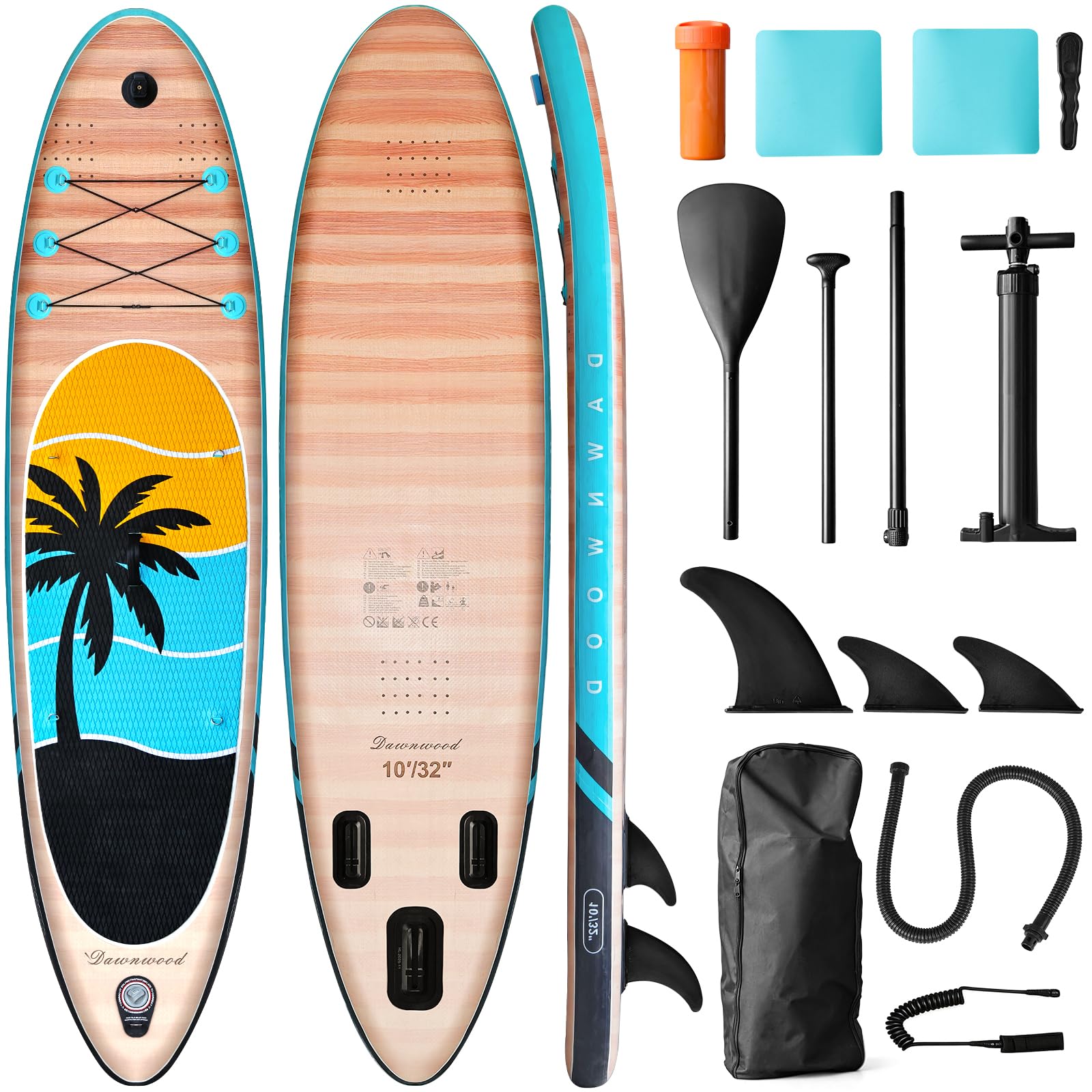 Teoryieer Inflatable Paddle Board 320cm, SUP Surfboard for Adults & Youth, Beginner Stand Up paddle Board, 6 Straps & Seat Mount, Non-Slip Deck, 300lbs Capacity, with Pump/Paddle/Backpack/Leash/Fin