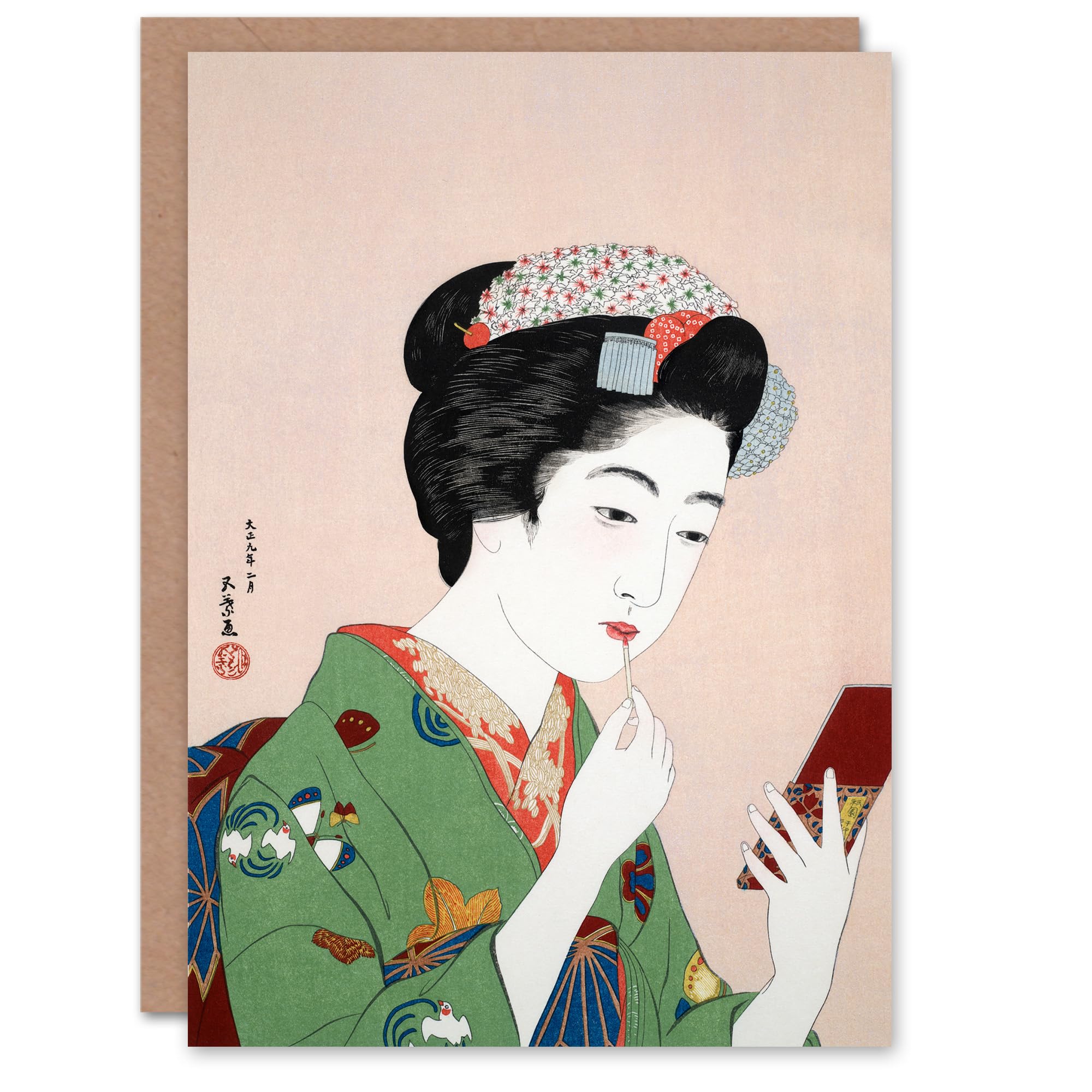 Artery8 Goyo Hashiguchi Japanese Art Card Woman Applying Rouge Lipstick