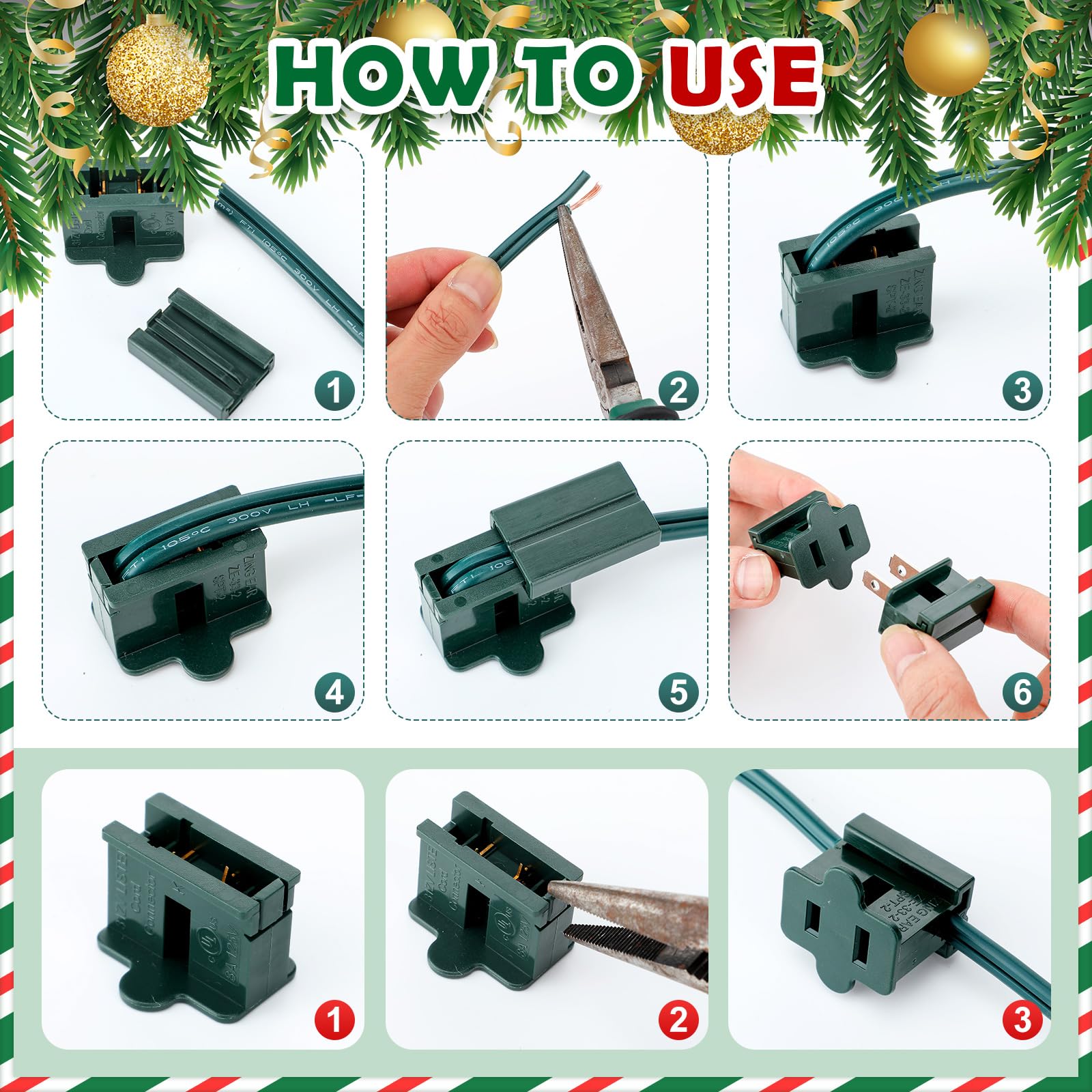 Copkim Juego de enchufes de luz de Navidad C9/E17, carrete para exteriores, con certificación UL, tira de luces de Navidad, a granel, salida de iluminación de vacaciones, 12 espacios, para decoración