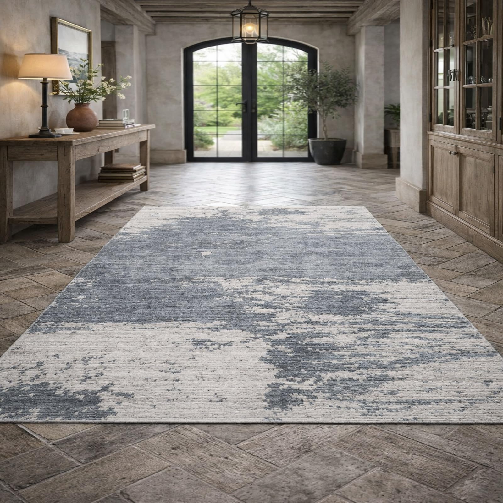 Tapis poils ras abstrait gris 120x200 cm facile à nettoyer pour salon