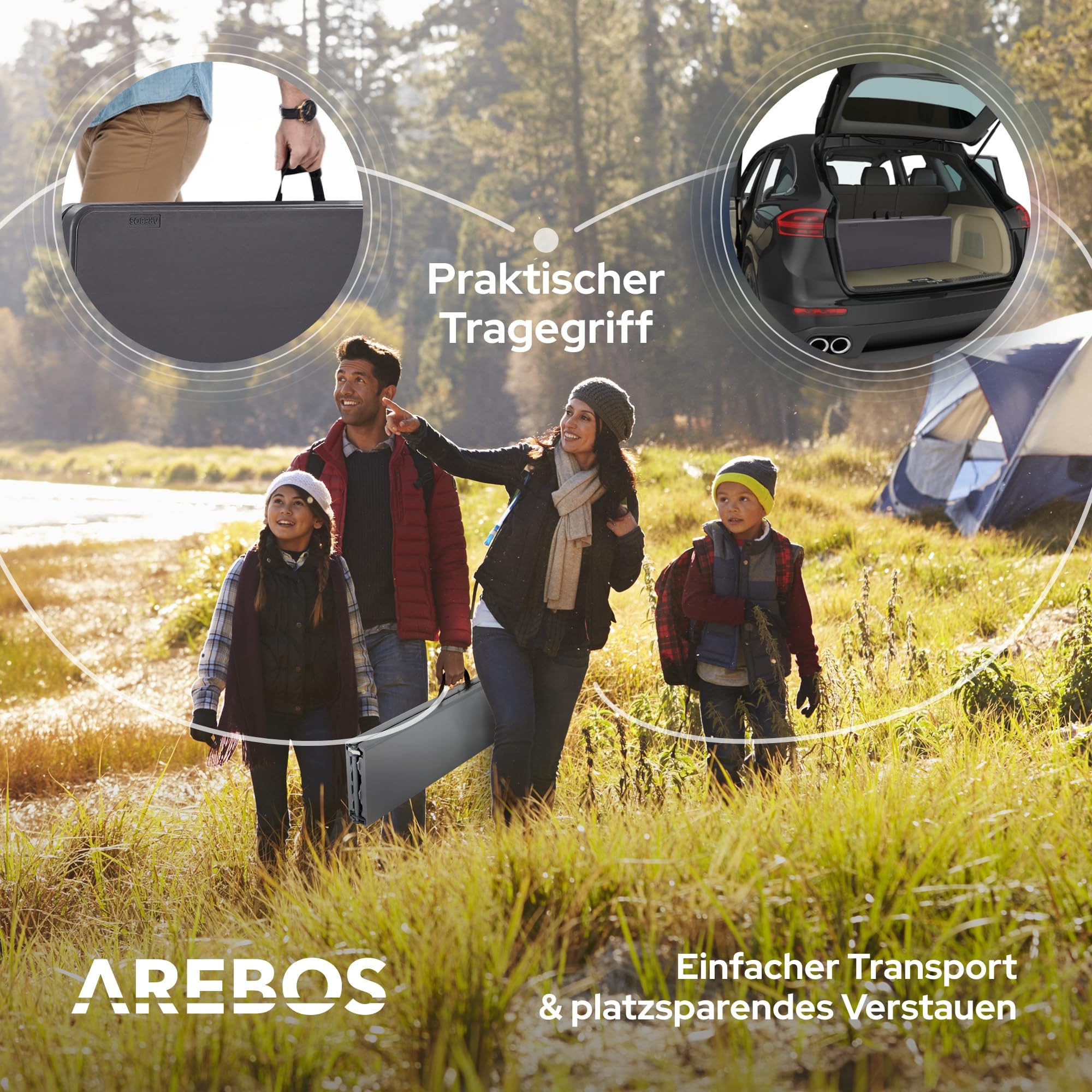 Arebos 2X Bierbank Faltbank Klappbar I Tragegriff | 183 x 28 x 43 cm Klappbank Camping Garten Party Bank Campingbank Bierzeltbank, Gartenbank, Sitzbank 2er Set | Anthrazit