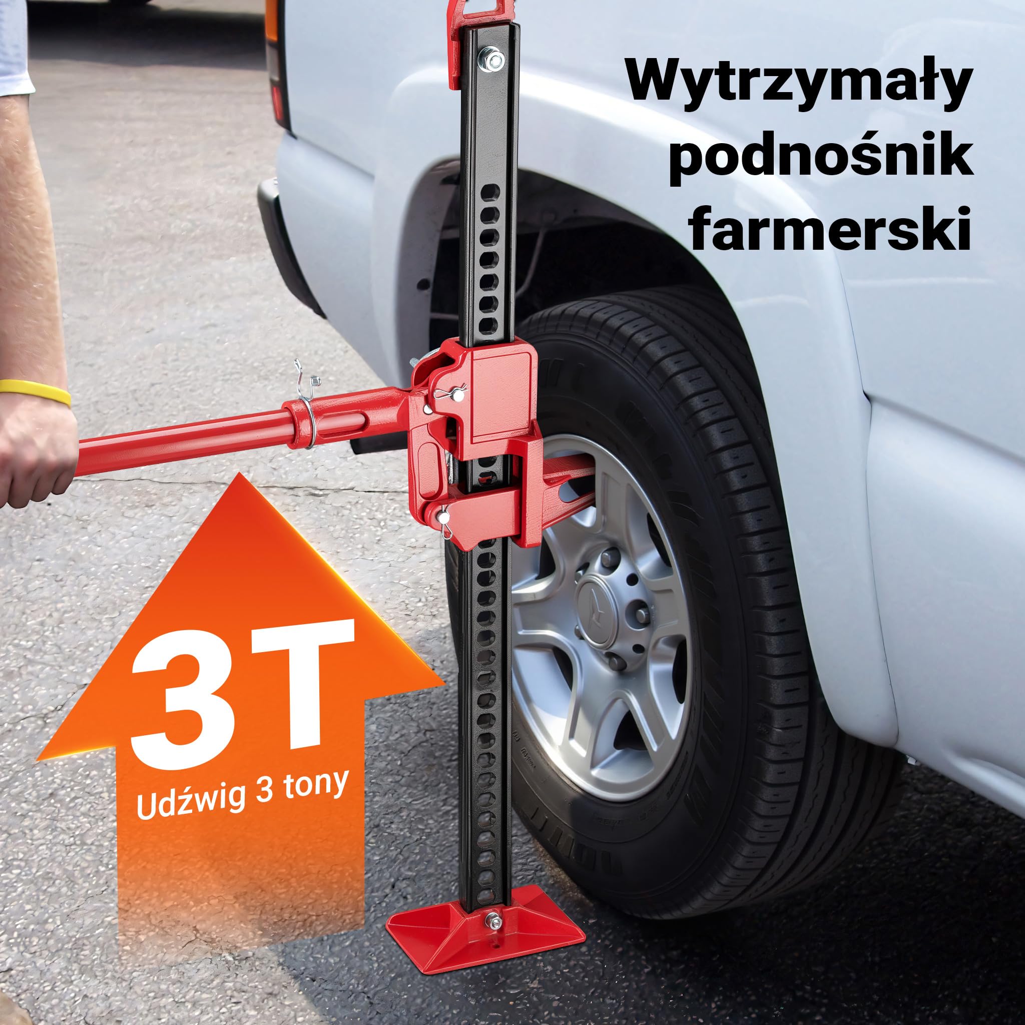 Wiltec Podnośnik farmerski 36" do 3000 kg udżwigu i maks. 76 cm wysokości podnoszenia, podnośnik terenowy do samochodów