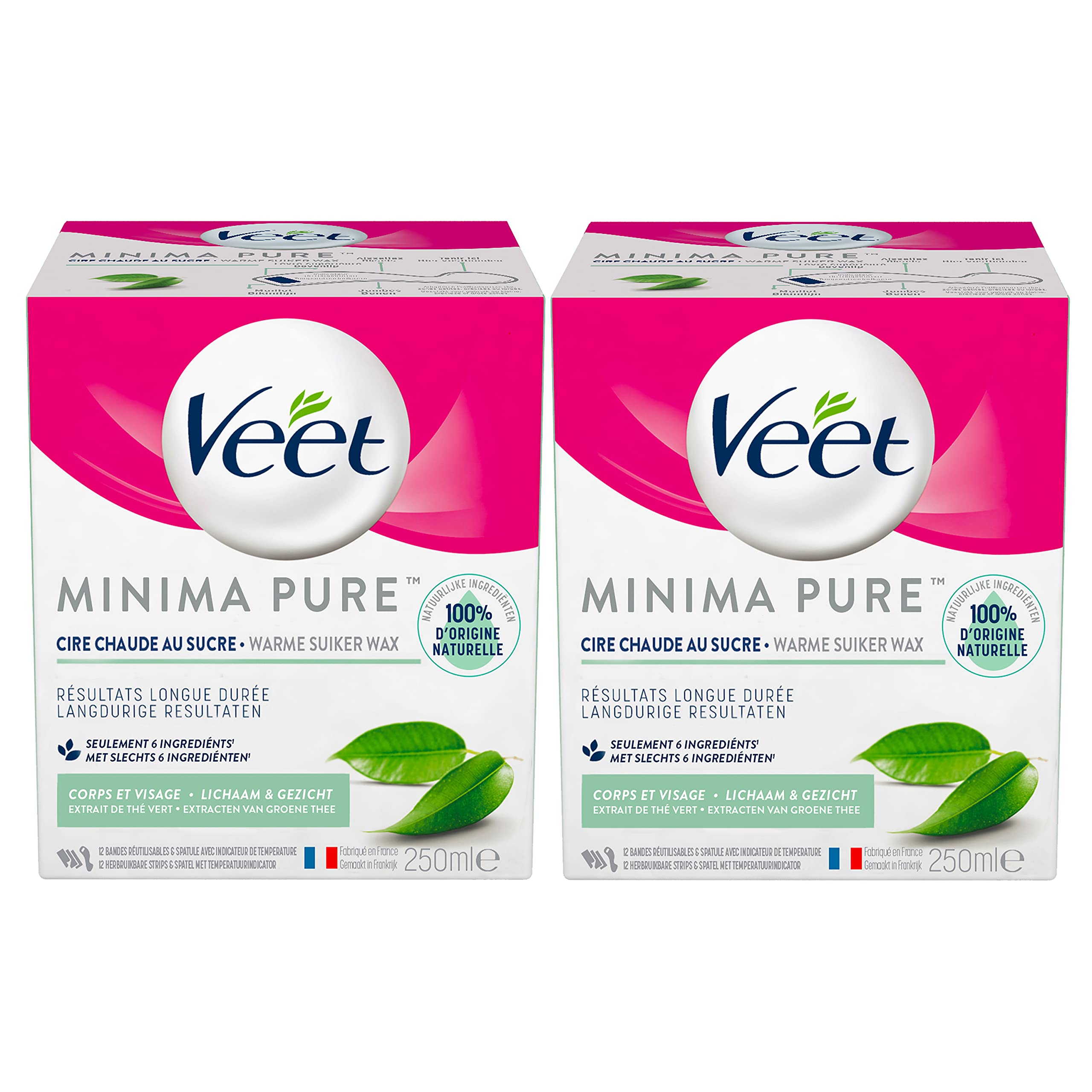 Veet Minima Zucchero Cera - 100% Ingredienti di origine naturale per una morbidezza duratura - Tè verde (2 pezzi)