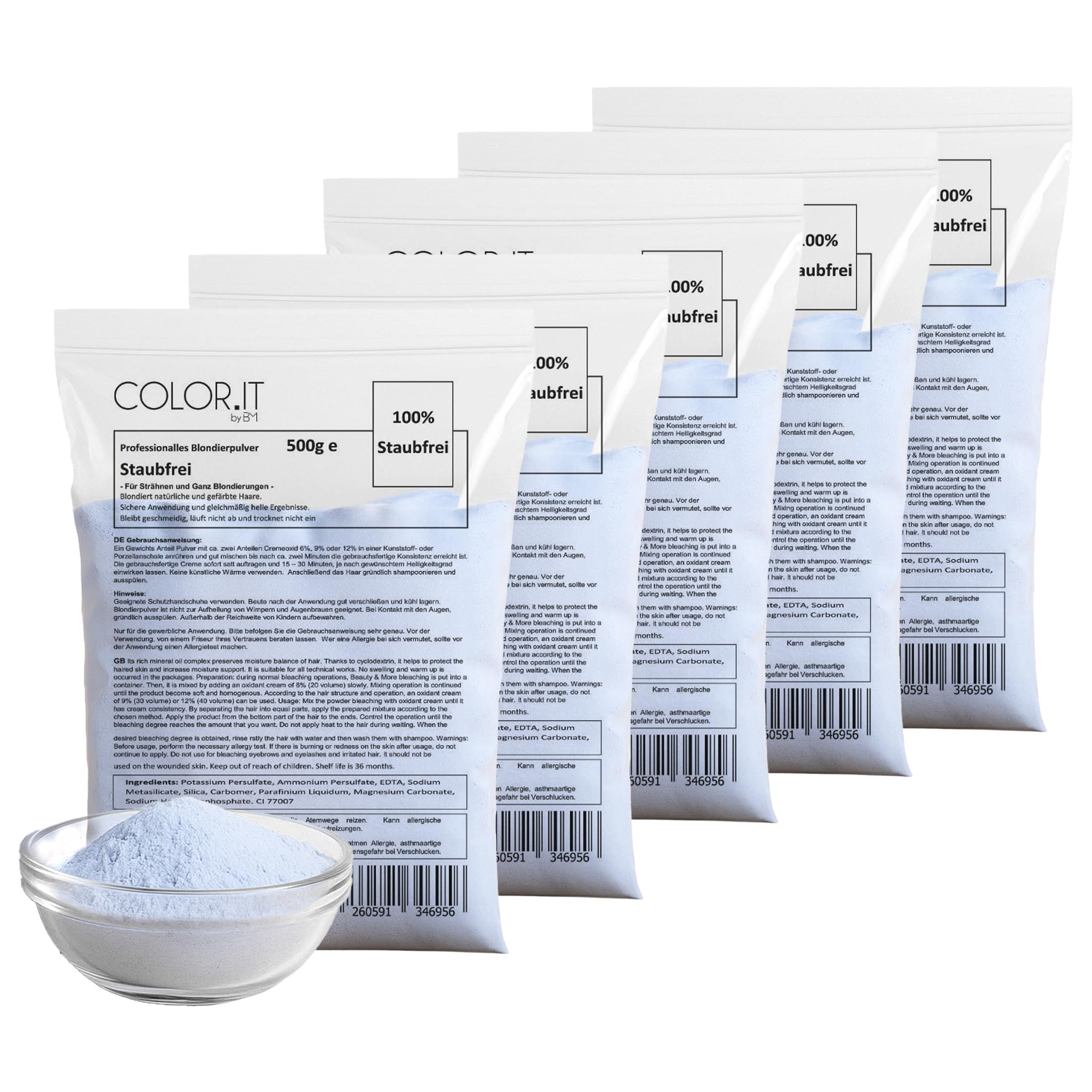 COLOR.IT Blondierpulver (5er Pack) Hochwertiges Premium Aufhellungspulver 500g Staubfrei für bis zu 7 Stufen Aufhellung Geeignet für alle Blondier- und Strähnen-Techniken