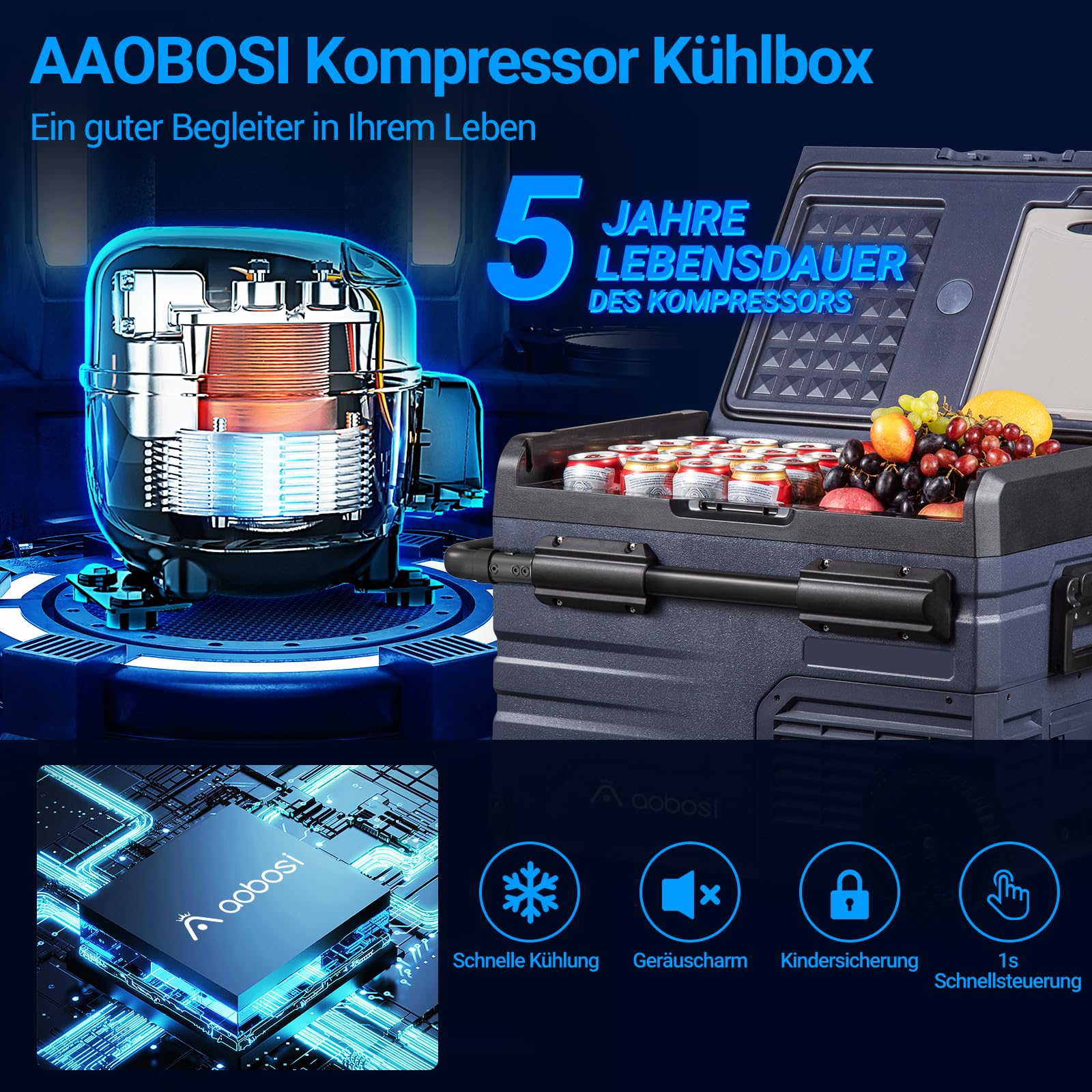 AAOBOSI Frigo Portatile, Frigo Per Auto Doppia Zona, Frigorifero da Viaggio con WiFi, -20 ℃ a 20℃, 12/24V DC e 100/240V AC,Per Auto, Camion, Camper, Barca e Presa Di Corrente