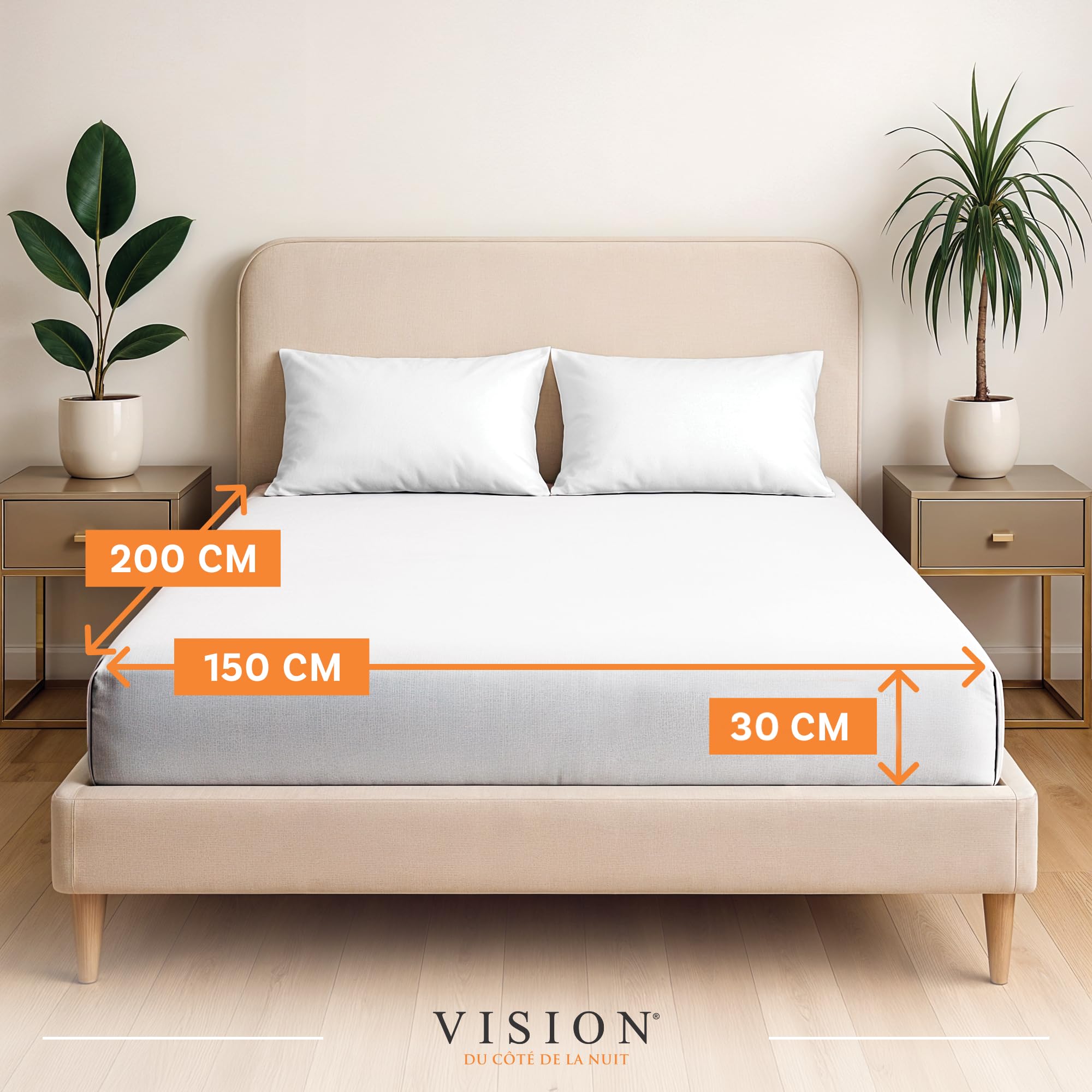 VISION Lenzuolo con angoli - 100% cotone - Letto matrimoniale (150 x 200 cm) - Angoli elasticizzati - Adatto a materassi fino a 30 cm - Certificato Oeko-Tex - Lavabile in lavatrice - Colore: bianco