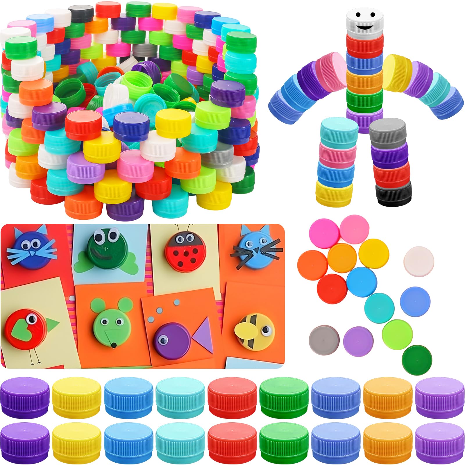 Photo 1 of 120Pcs Plastic Bottle Caps for Crafts, DIY Craft Scrapbook(Mixed Color)
