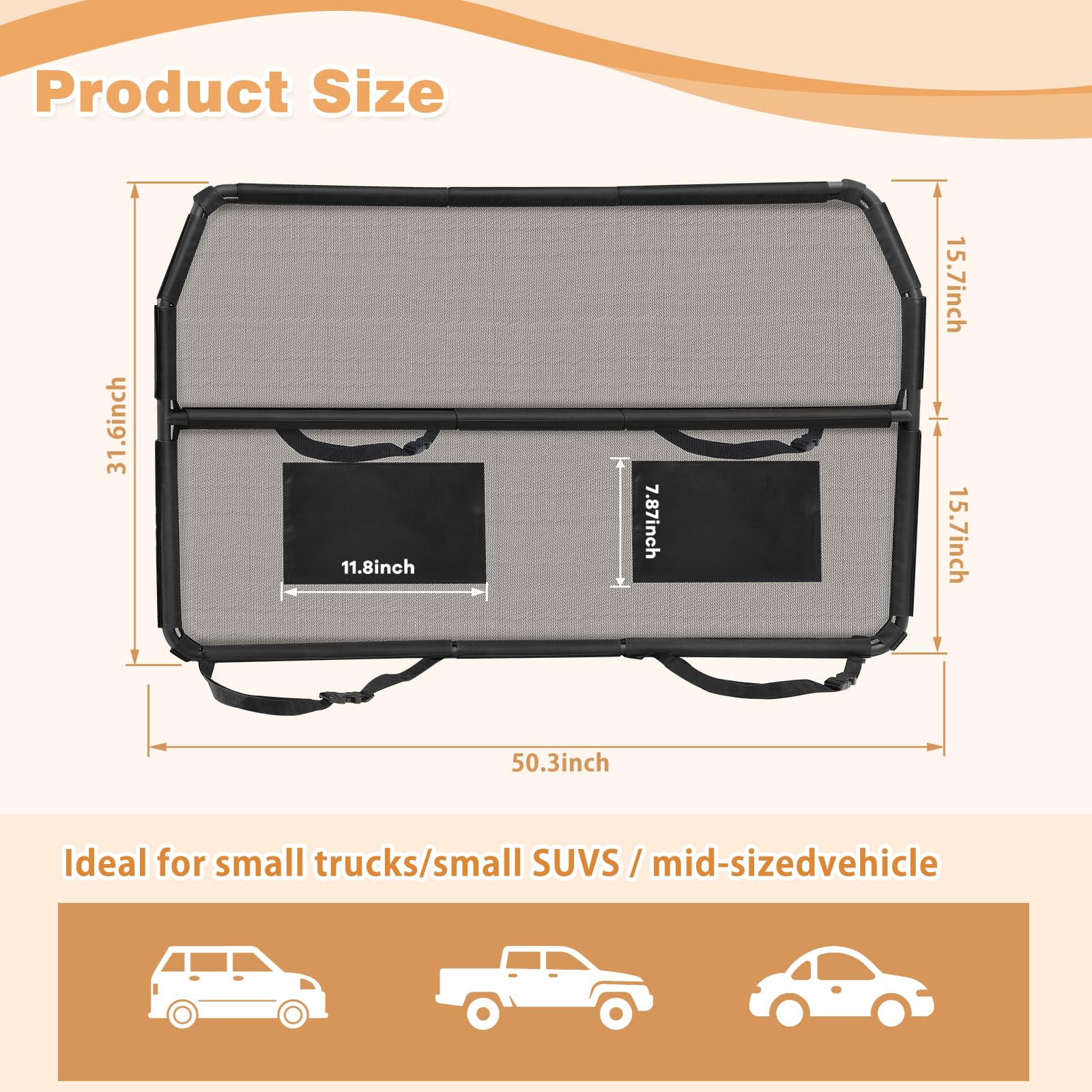 Sunexinlo Barriera per auto per cani, per SUV, bagagliaio e bagagliaio, universale, per animali domestici, larga 127 cm, con rete trasparente per piccoli camion, SUV e veicoli di medie dimensioni
