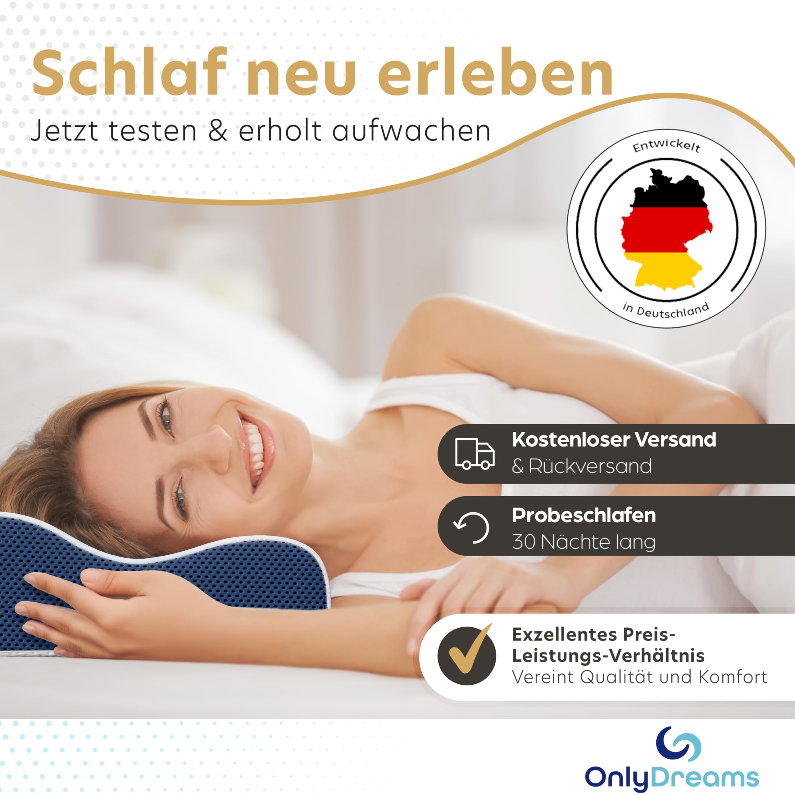 OnlyDreams - Ergonomisches Gelschaum Nackenstützkissen | Höhenverstellbar + Härte wählbar | Aloe Vera Bezug | Kopfkissen für Rücken-, Bauch- und Seitenschläfer - Oeko-TEX (Premium - Gelschaum)