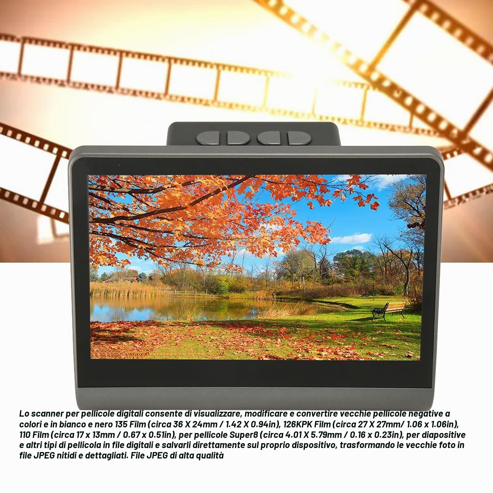 Scanner per Pellicole e Diapositive da 48 MP con Schermo LED da 7 Pollici, Supporto Scanner per Pellicole Digitali Tutto in Memoria da 16 GB Converte Diapositive Negative (Spina
