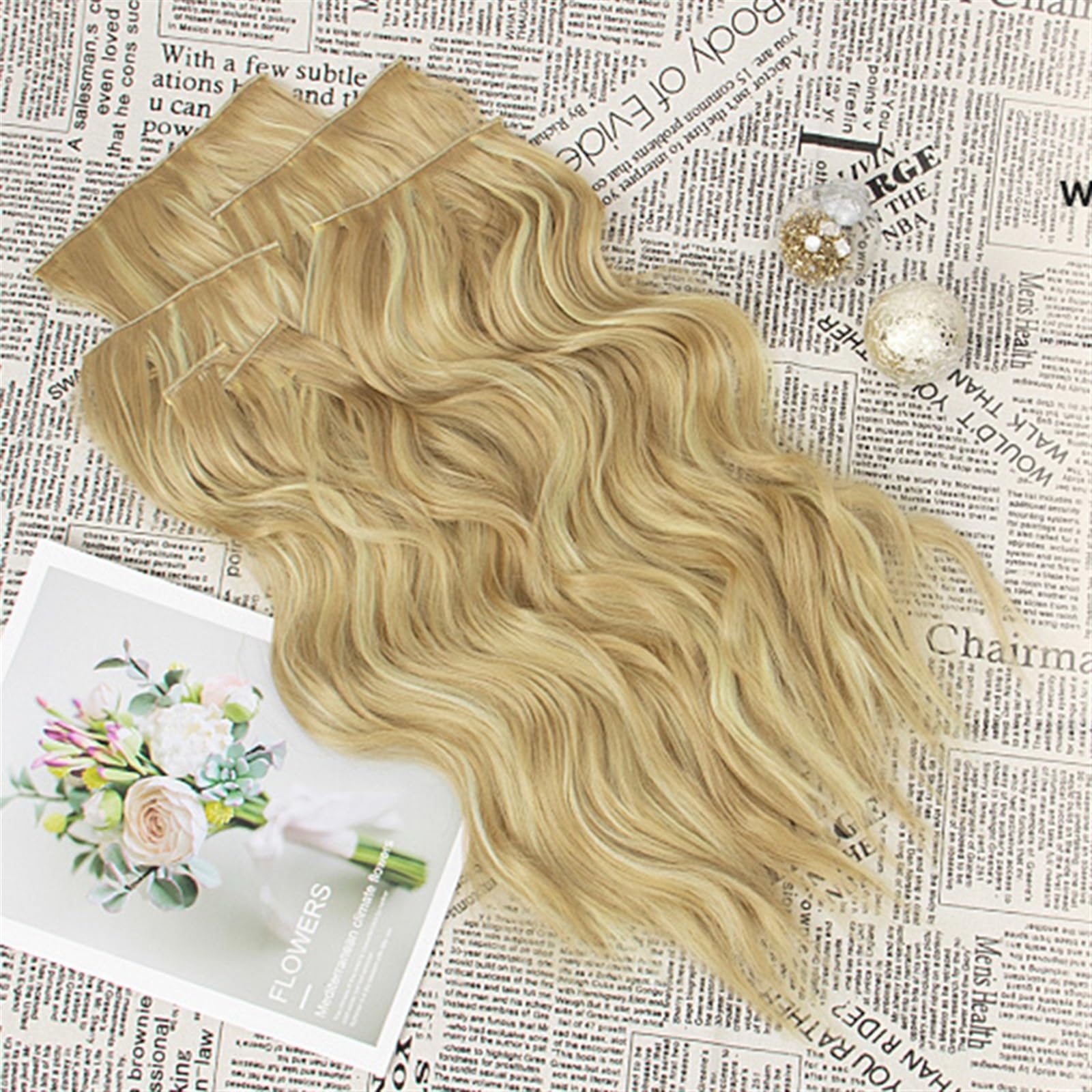 Extension Capelli 6 Pz/set Estensioni Dei Capelli Sintetici 22 Pollici Clip Di Biondi In Lunghe Ondulate Posticci Spessi A Testa Piena for Le Donne Invisibili