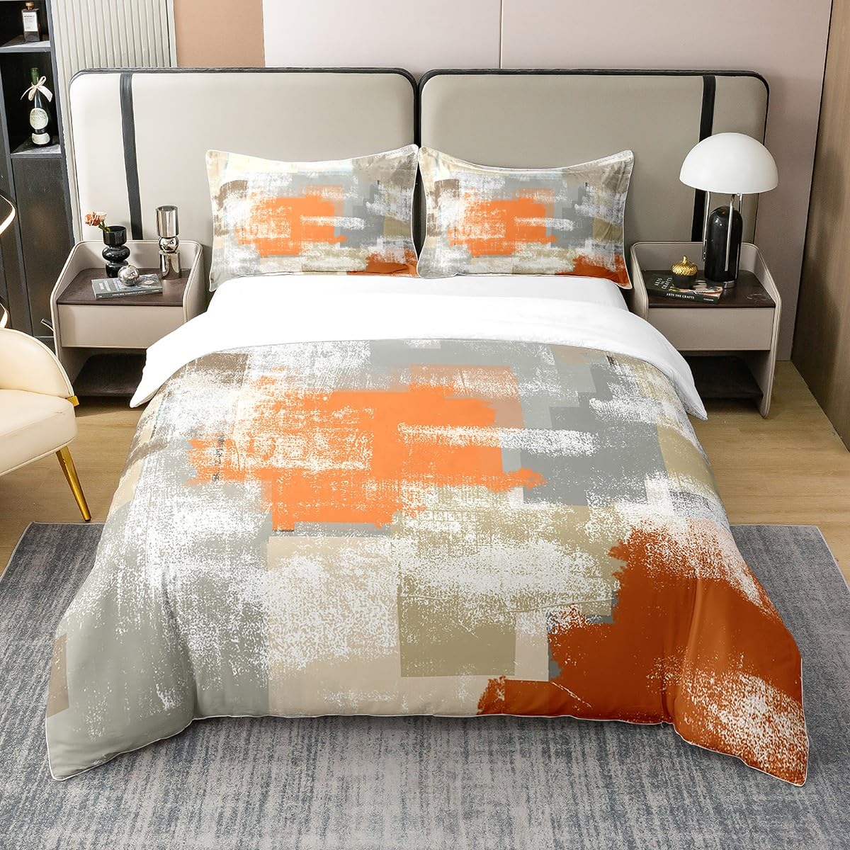 Orange Coton Housse de Couette 240x260 Gris Brun Foncé Ensemble de Literiepeinture À l'huile Moderne Housse de Couette Confortablegraffiti Aquarelle Art Literie Set avec 2 Taies d'oreiller