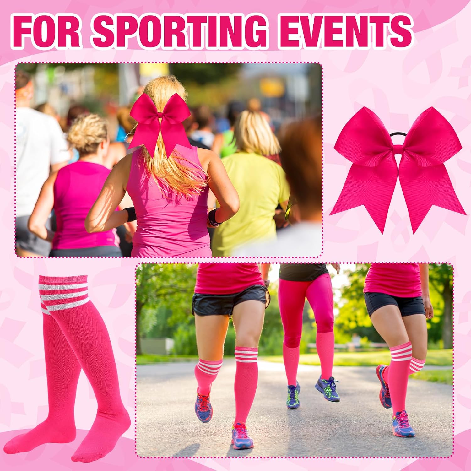 Twistover Long Cheerleader Socks 8" Hair Bows Youth Softball Soccer Football Athletic Socks for Youth Adults Sport Games