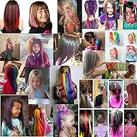 Vista 8 de 16 extensiones de cabello sintético multicolor de 21 pulgadas con clip para fiesta, accesorios para el cabello para niñas