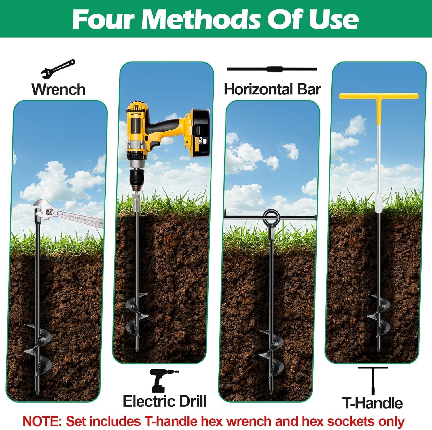 Ground Anchors, 6 Pack 18" RV Awning Tie Down Kit, Screw in Tent Stakes, Trampoline Anchors High Wind Heavy Duty with 6 Ratchet Straps for Campers Carport Sheds Swing Set Dog Tie Outs Stakes