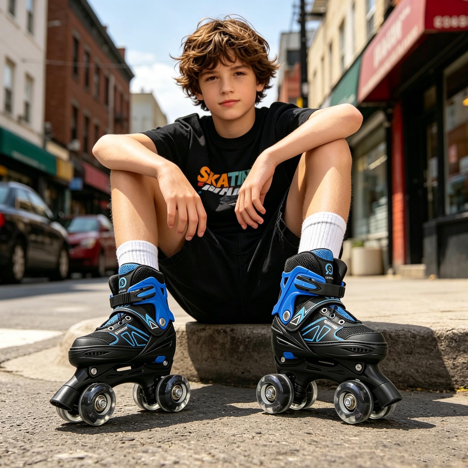 Patins en Ligne, Patin à roulettes, Patins à Glace, Rollers en Ligne à Taille Réglable Patins pour Enfants, Adolescents, Adultes, Débutants