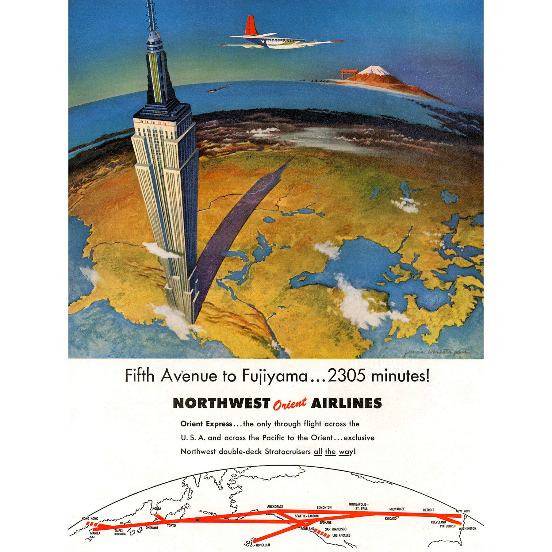 Wee Blue Coo TRAVEL MOUNT FUJI JAPAN NORTHWEST AIRLINE USA VINTAGE ADVERTISING POSTER 2440PY