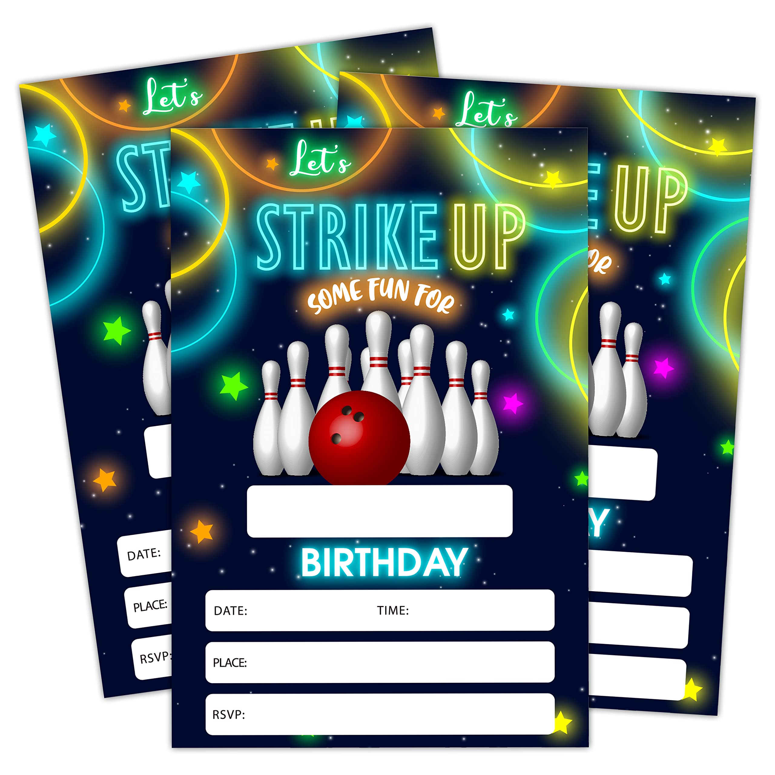 Doreen's BoutiqueDoreen's Boutique Birthday Invitations, Let's Strike Up Party Decorations, Supplies, Bowling Kids Teen Birthday Party Celebration Favors for Boys or Girls - Pack of 20 Cards with Envelopes (012)