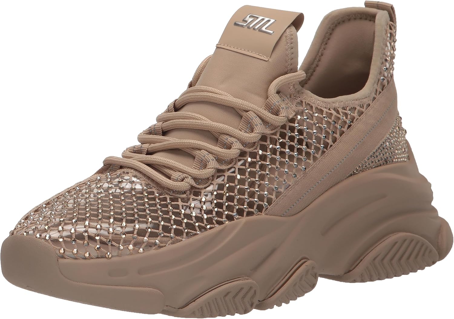 Steve Madden Phantom Tan Lace Up Stretchy Embellished Low Top Fashion Sneakers