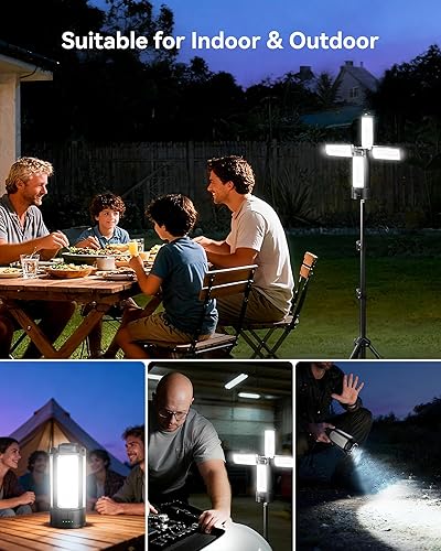 Miniatura 2 de CORESLUX Luces de campamento recargables de 10400 mAh con soporte, luz de trabajo portátil de 6000 K con 4 cabezales de lámpara LED, luz de trabajo