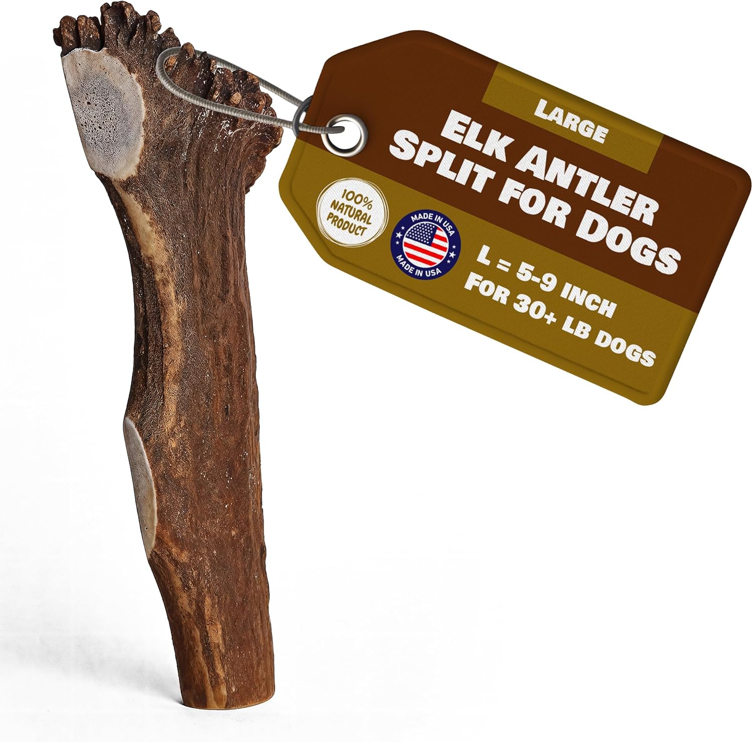Large Split Elk Antlers for Dogs | 100% Natural & Organic | Dog Elk Antler for Aggressive Chewers | Split Dog Antler Chews for Dogs and Puppies 30+ lbs | 5-9 Inches, 6.5 oz