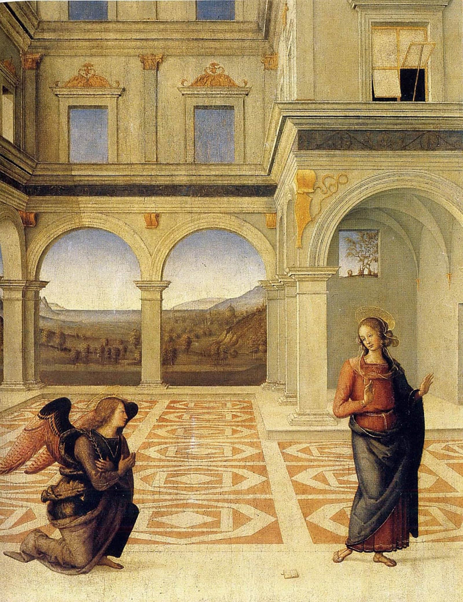 POSTERIIk Vintage Classic Picture Landscape Artwork the Annunciation by Pietro Perugino Portrait Canvas Painting for Office Home Decor 60x90cm