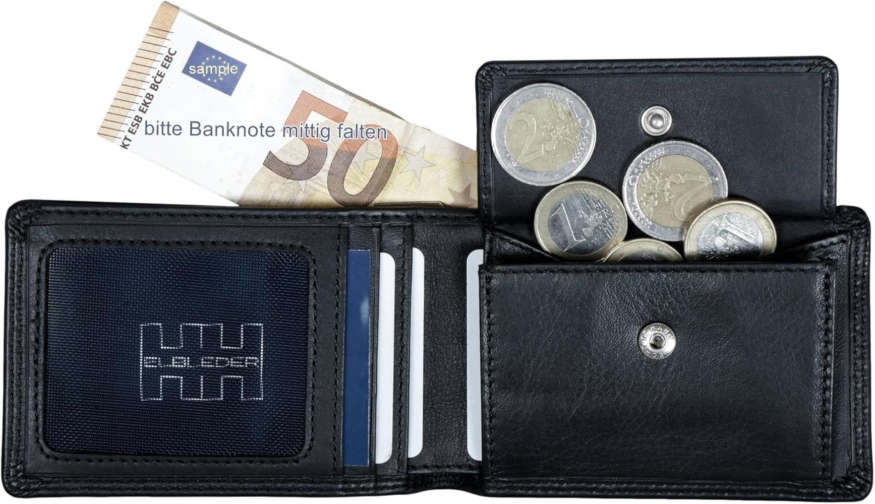 ELBLEDER Mini Cartera Para Hombre De Piel, Protección RFID Con Compartimento Para Monedas, I Polo 106, 010 Negro - Negro, 0, Monedero