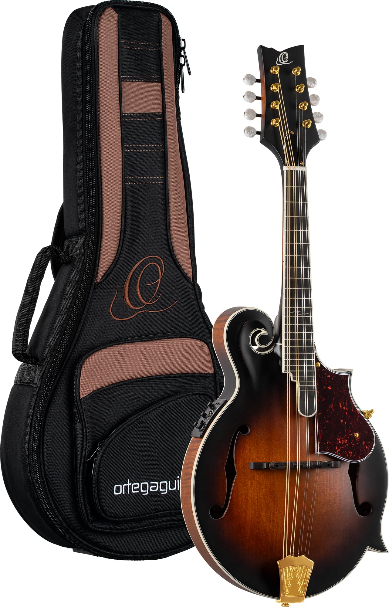 Ortega Guitars F-Style Mandoline Elektro-Akustisch – F-Holes – Mandolins – Inklusive Gig Bag – Massive Fichte / Geflammter Ahorn, Mehrfarbig (RMFE100AVO)