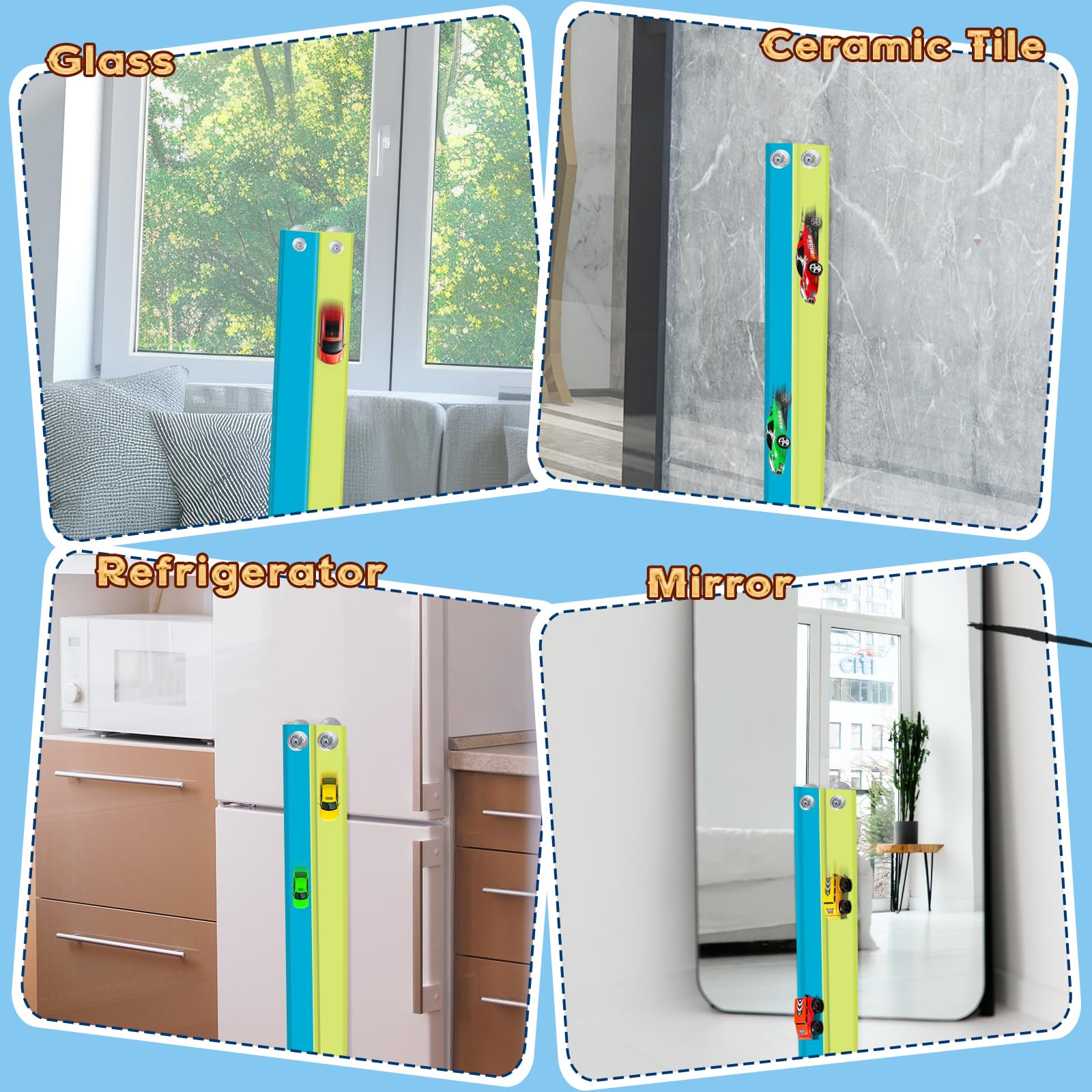 Flex Tracks 15 Ft for Kids Starter Set, Flexible Race Car Ramp Track with Suction Cups Compatible with Hot Wheels and Diecast 1/64th Cars for Ages 3 & Up (Green & Blue)